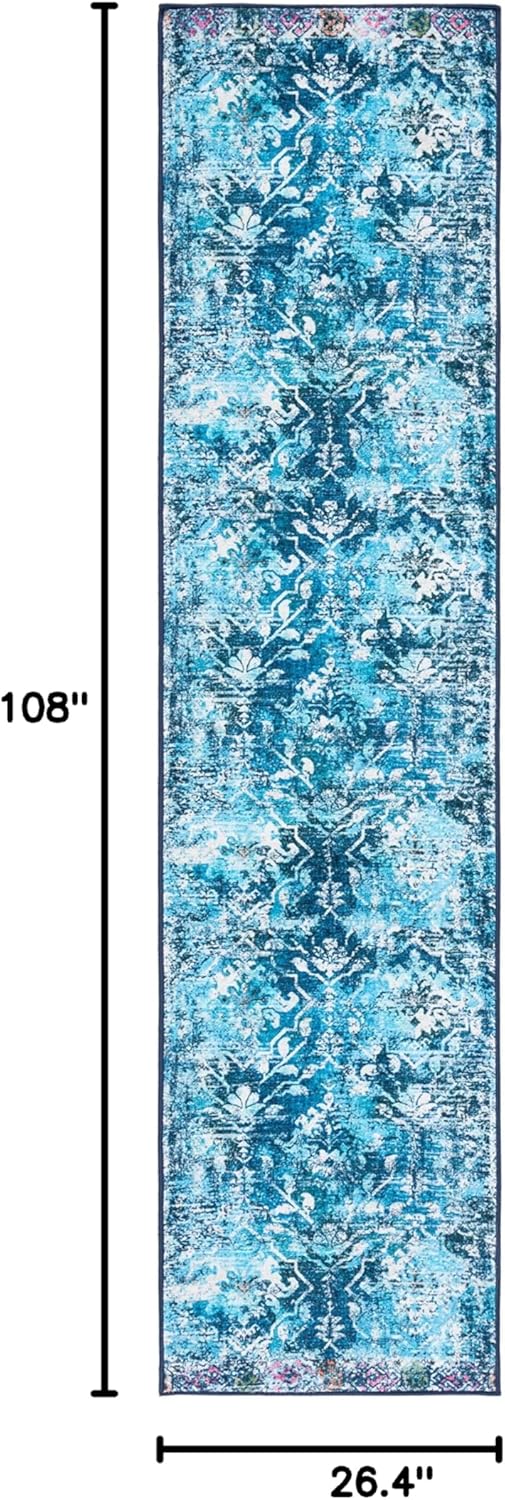 SAFAVIEH Washable Rug Riviera Collection - 2'2" x 9' Runner, Navy & Light Blue, Slip Resistant & Easy to Clean, Ideal for Living Room, Hallway, Foyer, Nursery, Bedroom, Kids Room (RIV117N)