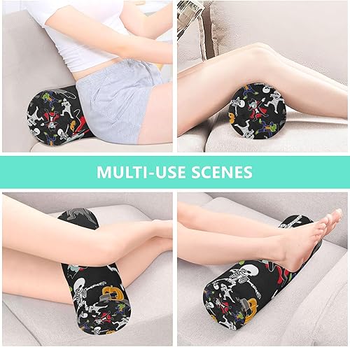 Miniatura 7 de Cartoon Skeleton Hallowmas Happy Halloween Bolster Pillow for Legs Firm Neck Roll Pillows for Pain Relief Round Pillows for Bed for Lumbar Support