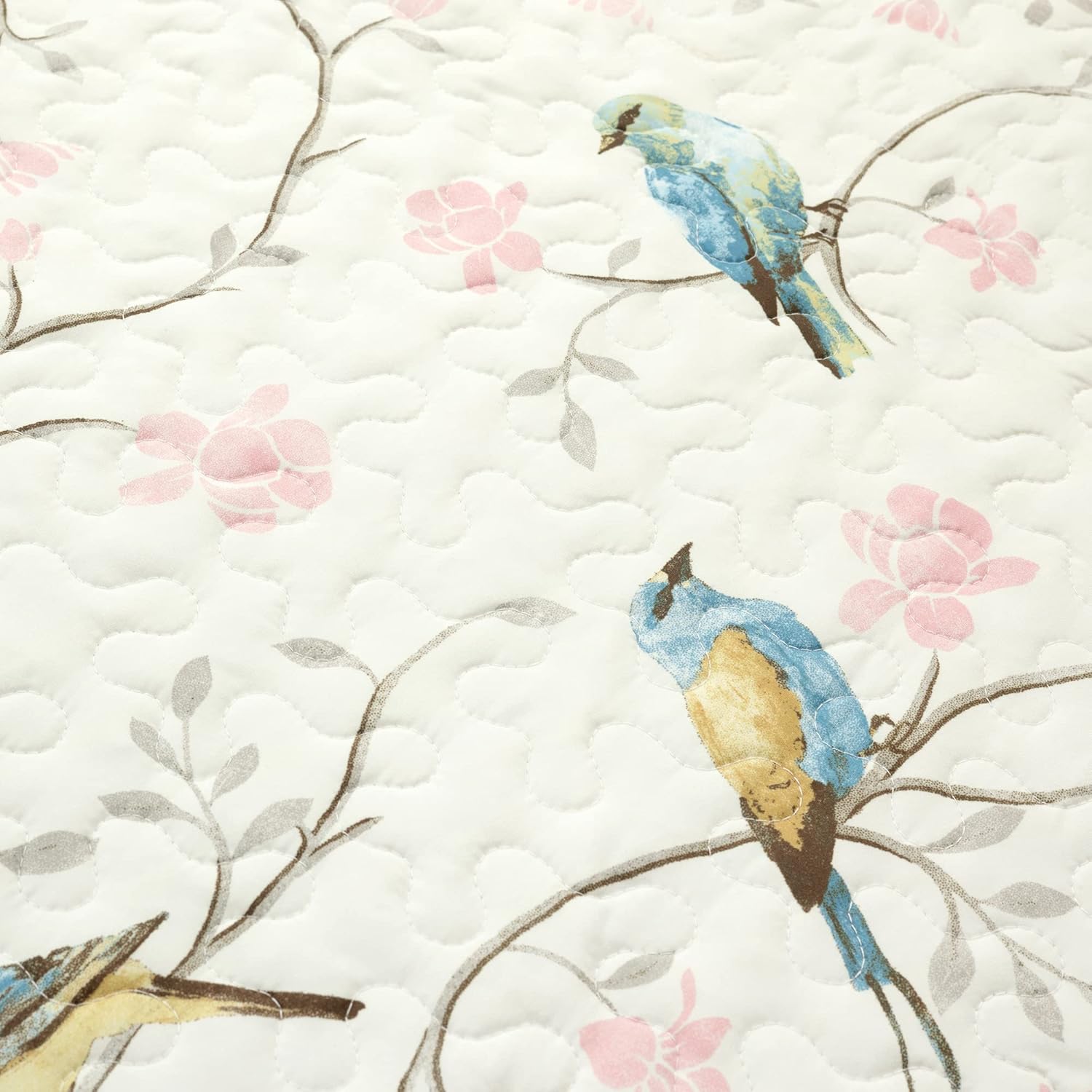 Lush Decor Botanical Bird and Flower Reversible Quilt King Size 3 Piece Set Multi - Floral Bedding Set King Quilt - Blue Quilts Lightweight - Image 3