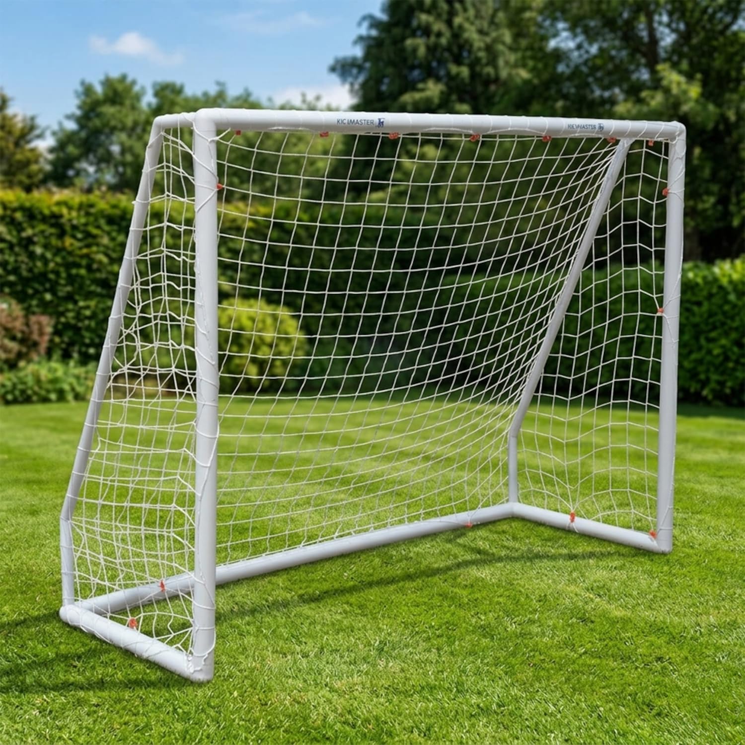 Kickmaster Premium 67mm Football Goal | Extra Strong All Weather UPVC Football Goals | Kids Garden Target Net Posts | Easy Assemble | Perfect for Training, Practice & Play | 8ft x 6ft
