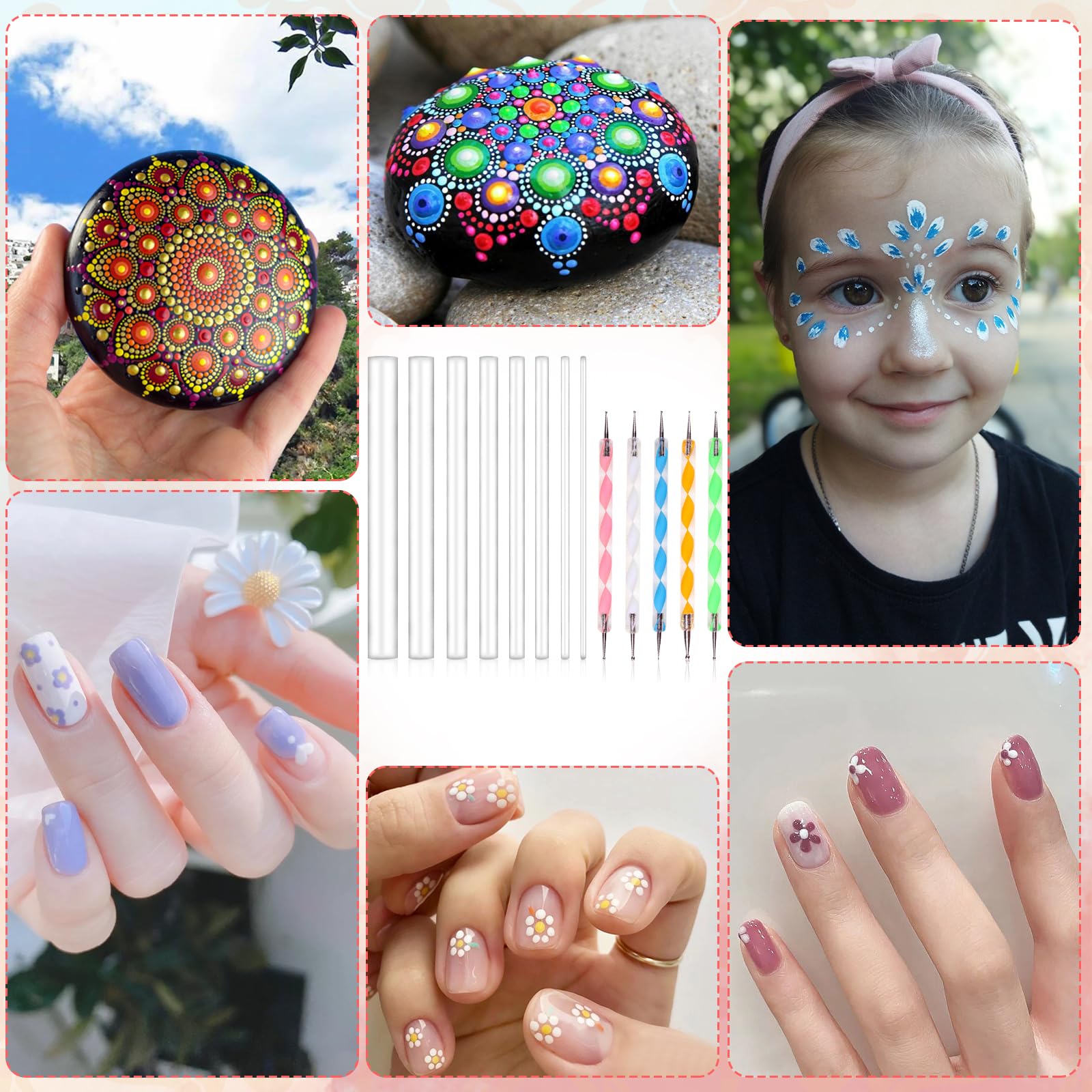 Kit 10 Outils De Pointillage GlimmerStyle - 20 Formes De Pétales, Pour Peinture Sur Pierres, Mandala, Nail Art