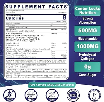 Nicotinamide 500mg Gummies, Niacinamide Supplement + Collagen Peptides,60Ct
