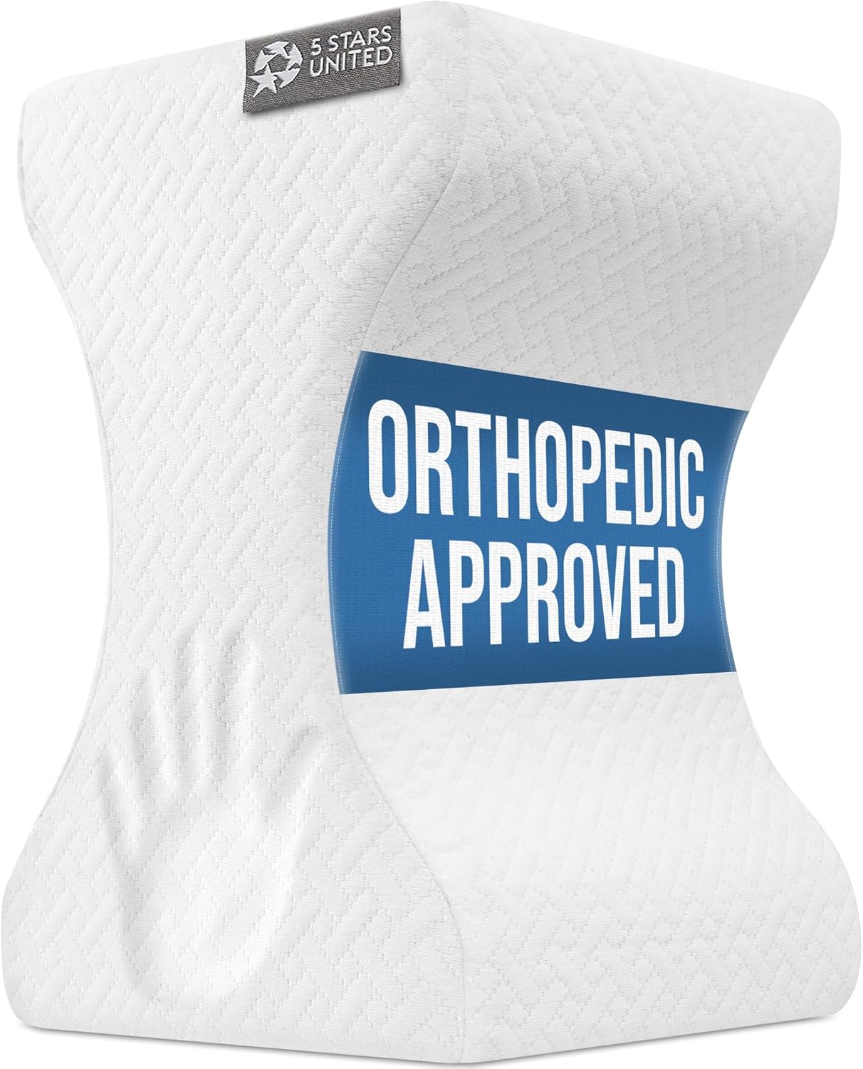 5 STARS UNITED Large Knee Pillow for Side Sleepers - Hip Pain Relief, Memory Foam Leg Cushion for Side Sleeping - Between Legs Pillow for Sciatica & Lower Back Pain, White White Large