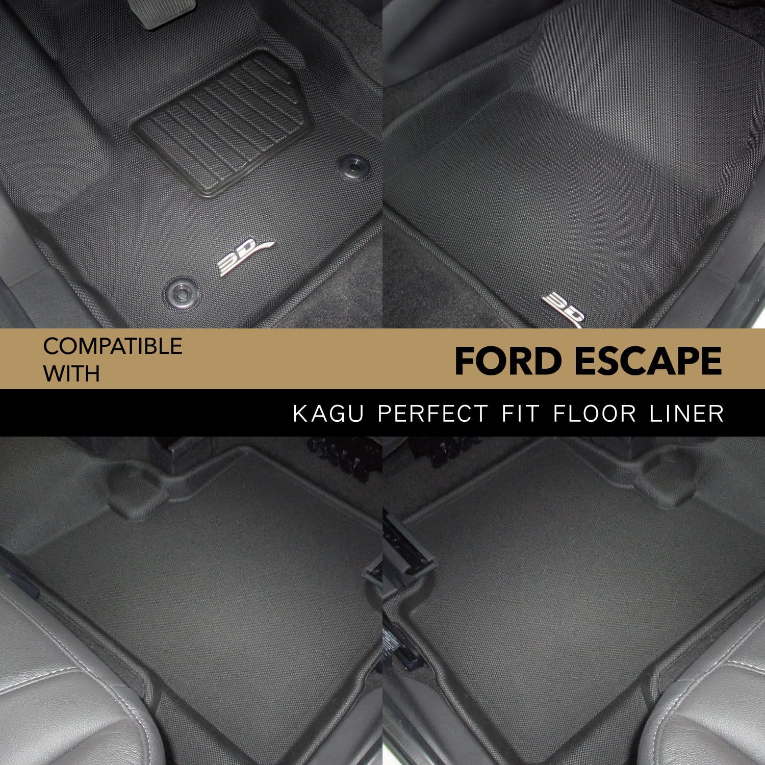 3D MAXpider Custom Fit KAGU Floor Mat (BLACK) Compatible with FORD ESCAPE 2015-2019 - Full Set