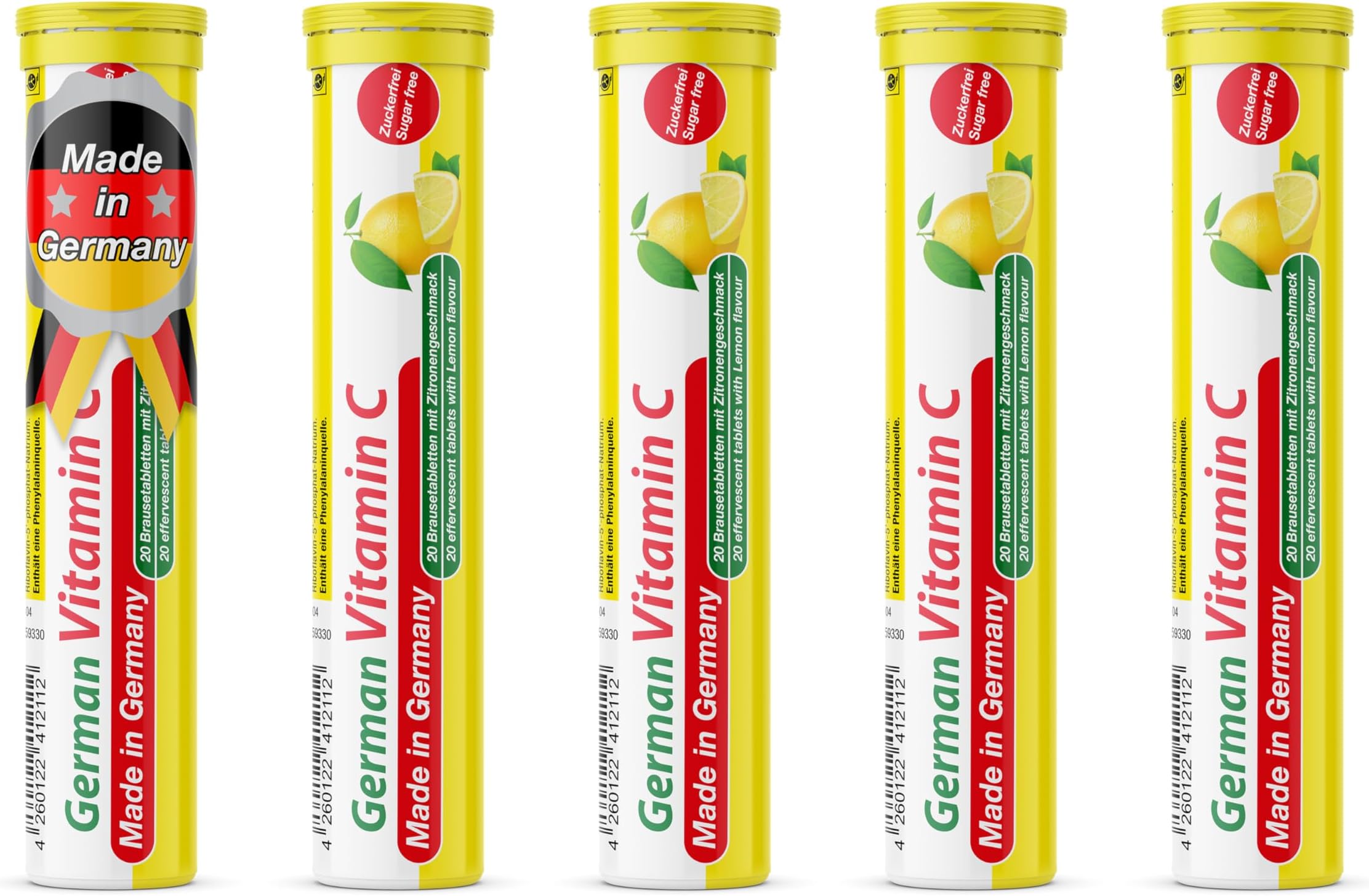 Vitamin C 180 mg - 5 x 20 effervescent Tablets - Lemon Flavor - T&D Pharma German Vitamin C - Made in Germany
