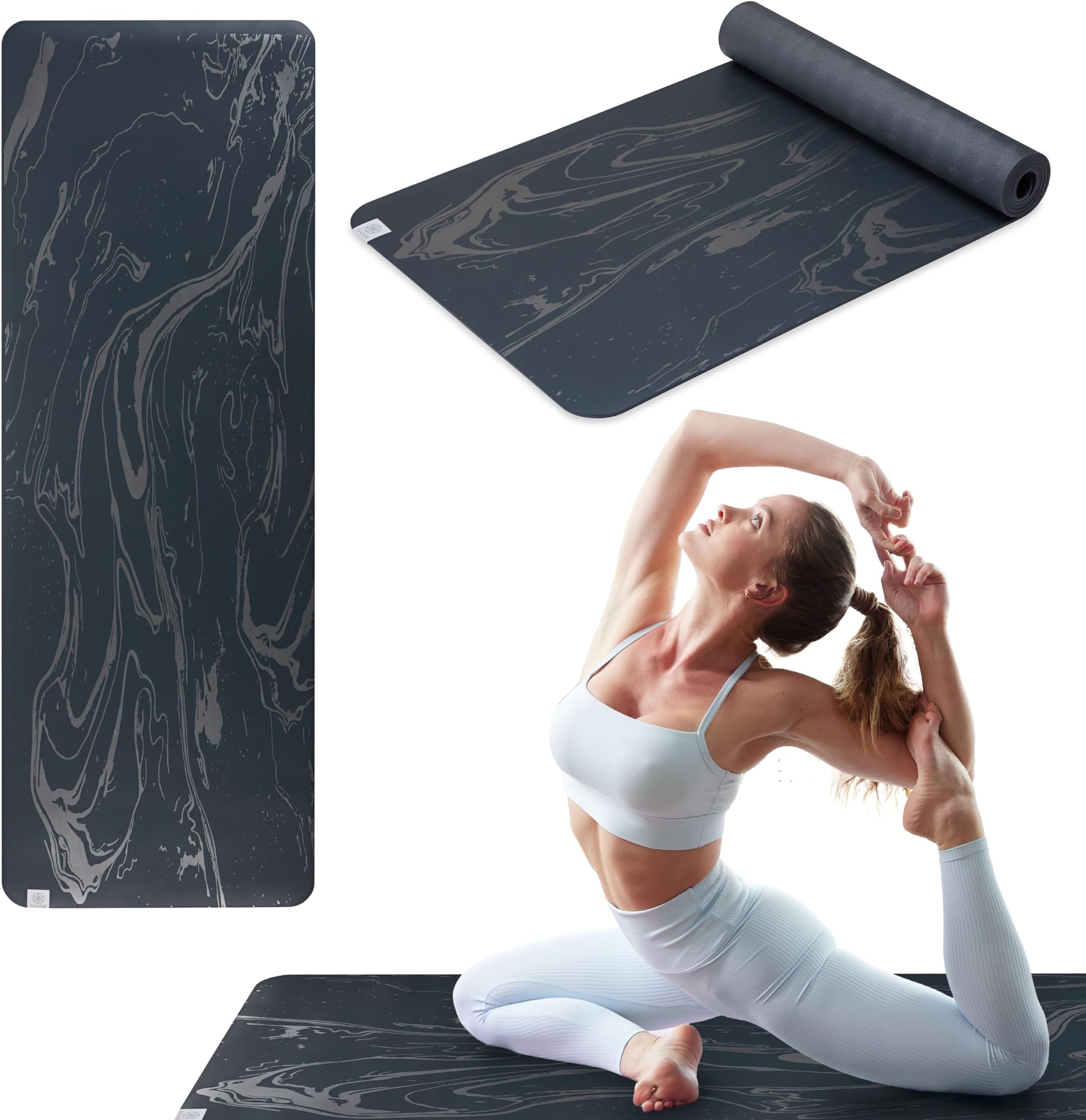 Gaiam Dry-Grip Yoga Mat - 5mm Thick Non-Slip Exercise & Fitness Mat for Standard or Hot Yoga, Pilates and Floor Workouts - Cushioned Support, Non-Slip Coat - 68 x 24 Inches