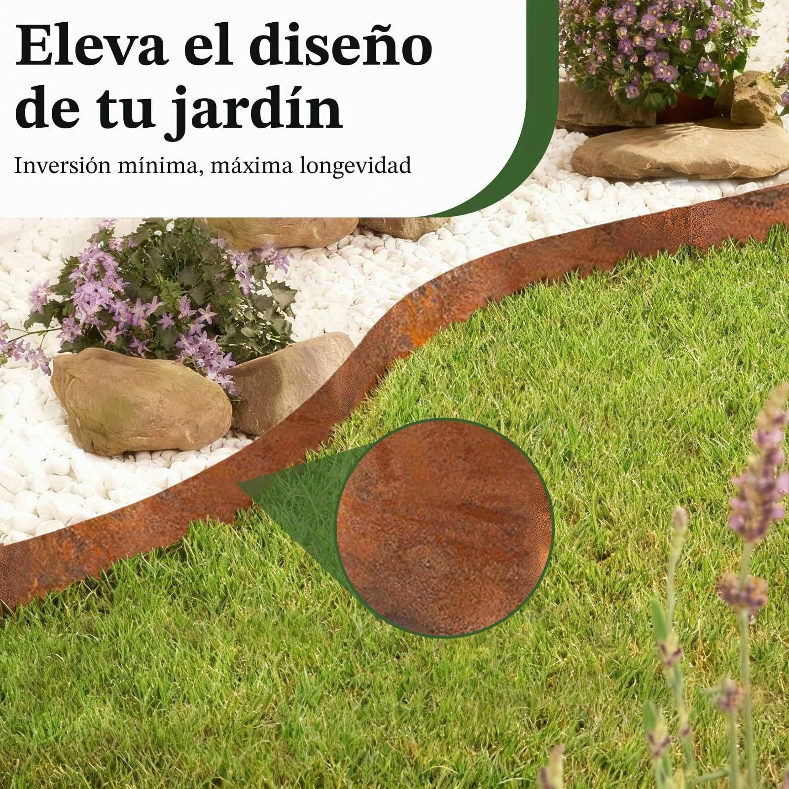 Bordura Acero Corten 5 M - Bordura Jardin Exterior Metálica de 14 cm de Altura, Metal con Aspecto Oxidado, para Delimitar Parterres, Caminos, Árboles, Jardines, Incluye 1 par de Guantes