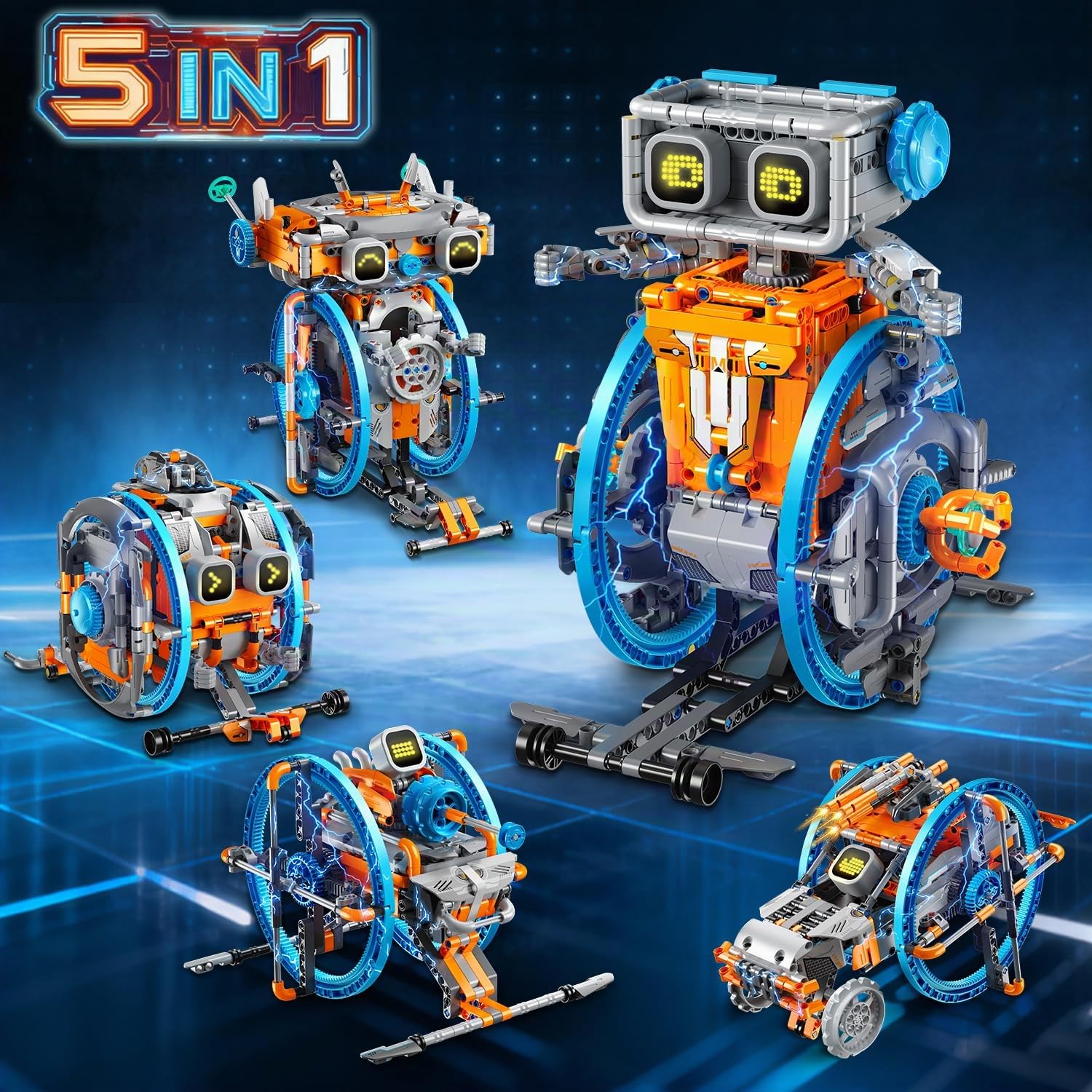 HiWEEGO Jouets Robots RC avec Yeux LED et Sons modifiables, Application et télécommande Rechargeable Kit robotique 5 en 1 Cadeau pour Enfants garçons Filles âgés de 12 Ans et Plus (783 pièces)