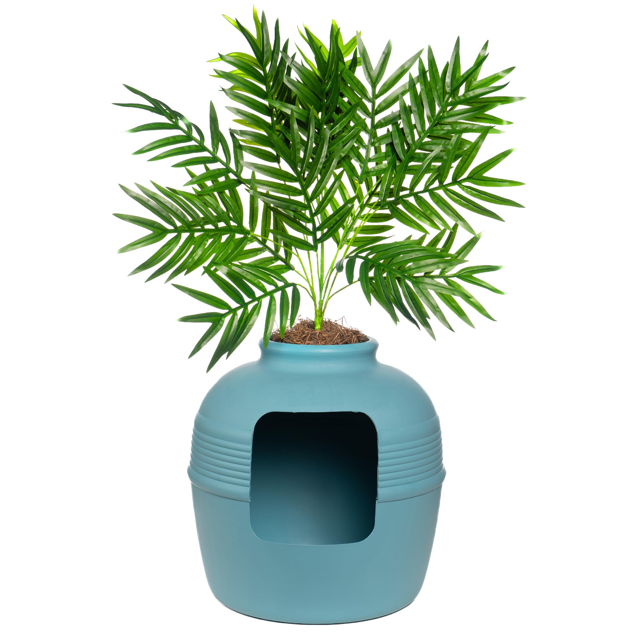 Good Pet Stuff zestaw podstawowy okrągłej ukrytej kociej kuwety w kształcie plantera ze sztuczną rośliną, wentylowany system filtrów węglowych z kapturem do kontroli zapachów, łatwy do czyszczenia,