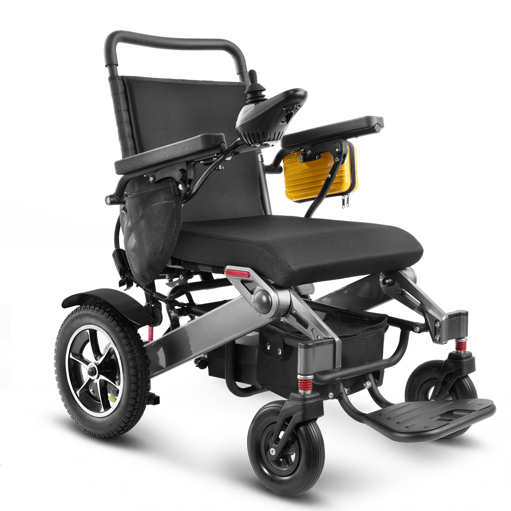 Silla de Ruedas Eléctrica para Adultos 182 kg, Autonomía 48 km, Silla de Ruedas Eléctrica con Batería 25 Ah, Silla de Ruedas Eléctrica Plegable con Ruedas Inflables 32 cm para Exterior/Compras, Negro