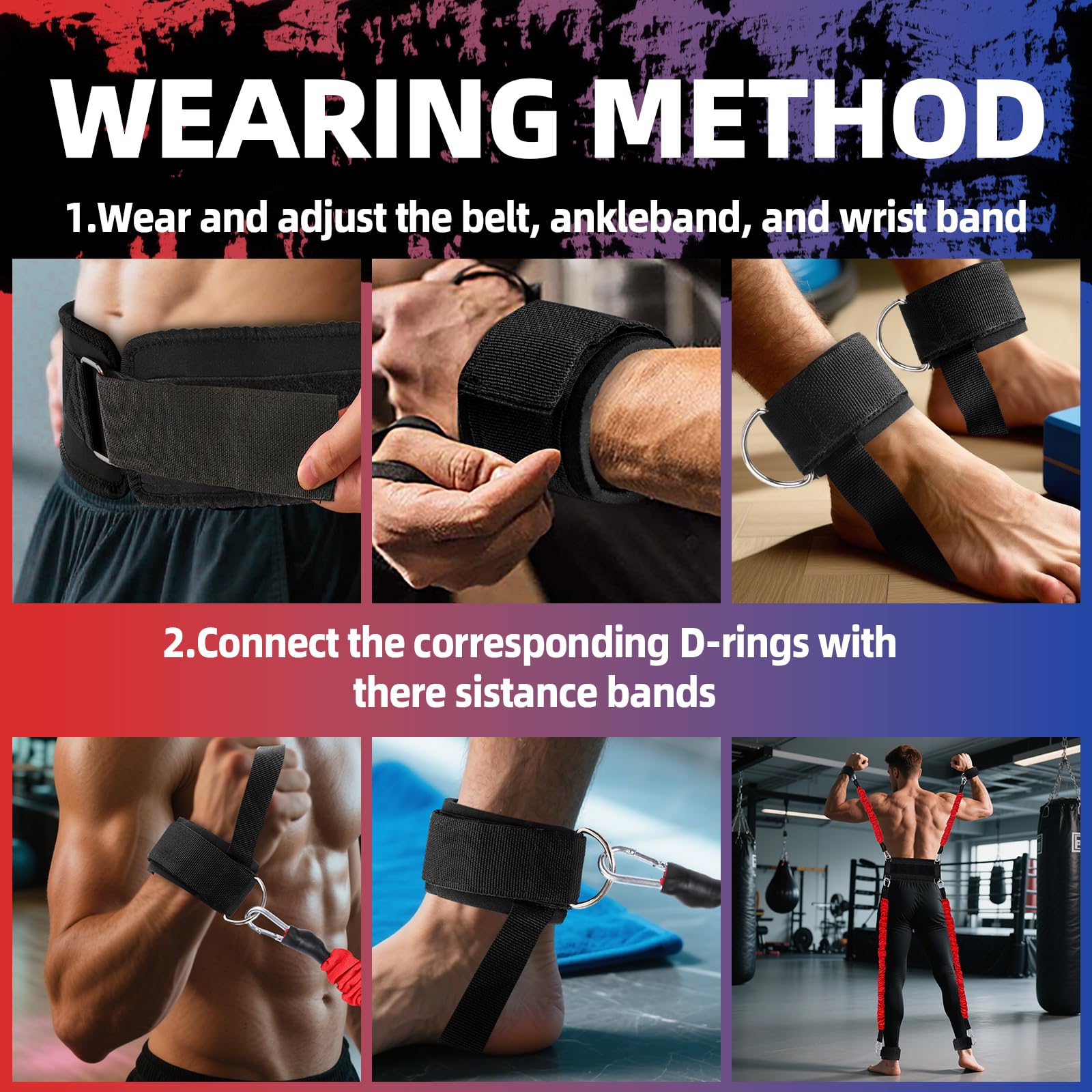 Boxing Resistance Bands Set for Boxing MMA Martial Arts Training Equipment, 150lbs Exercise Bands with Cuffs & Belt, Workout Band for Resistance Training Enhance Explosive Power/Speed/Agility