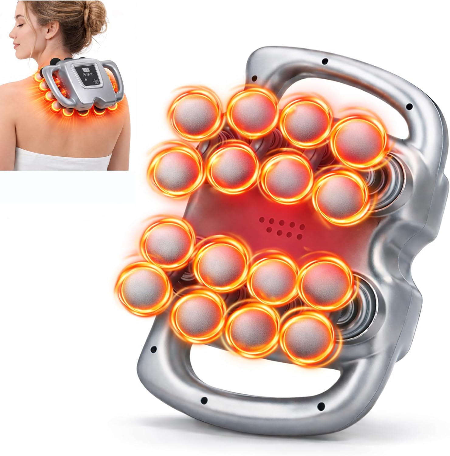 16 Head Deep Tissue Massage Gun, Multi Head Percussion Massager for Back & Full Body Muscle Pain Relief, 9 Modes & 99 Intensity Levels, Quiet Massager