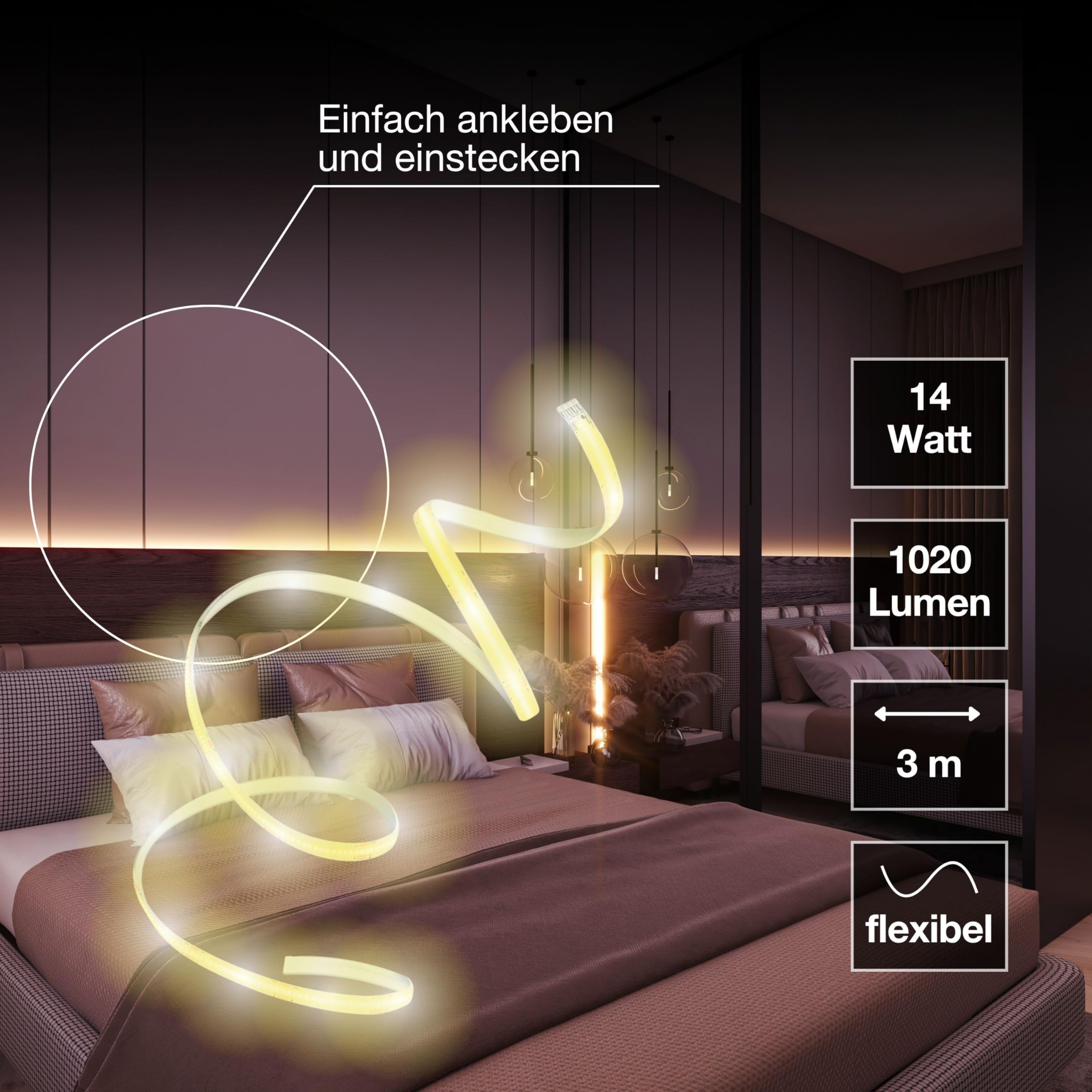 LEDVANCE SMART WIFI COB Strips dekorative COB-Streifen mit weißem; regulierbarem Licht und homogenem Lichteffekt; dimmbar; TW; gelb; Silikon; 3 m; Leuchtmittel nicht austauschbar