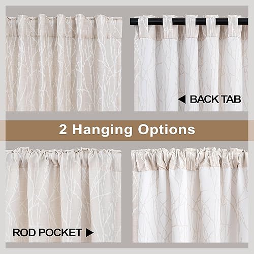 Miniatura 4 de Cortinas con estampado beige claro de 96 pulgadas de largo para sala de estar, comedor, 2 paneles con bolsillo con pestaña trasera, diseño botánico