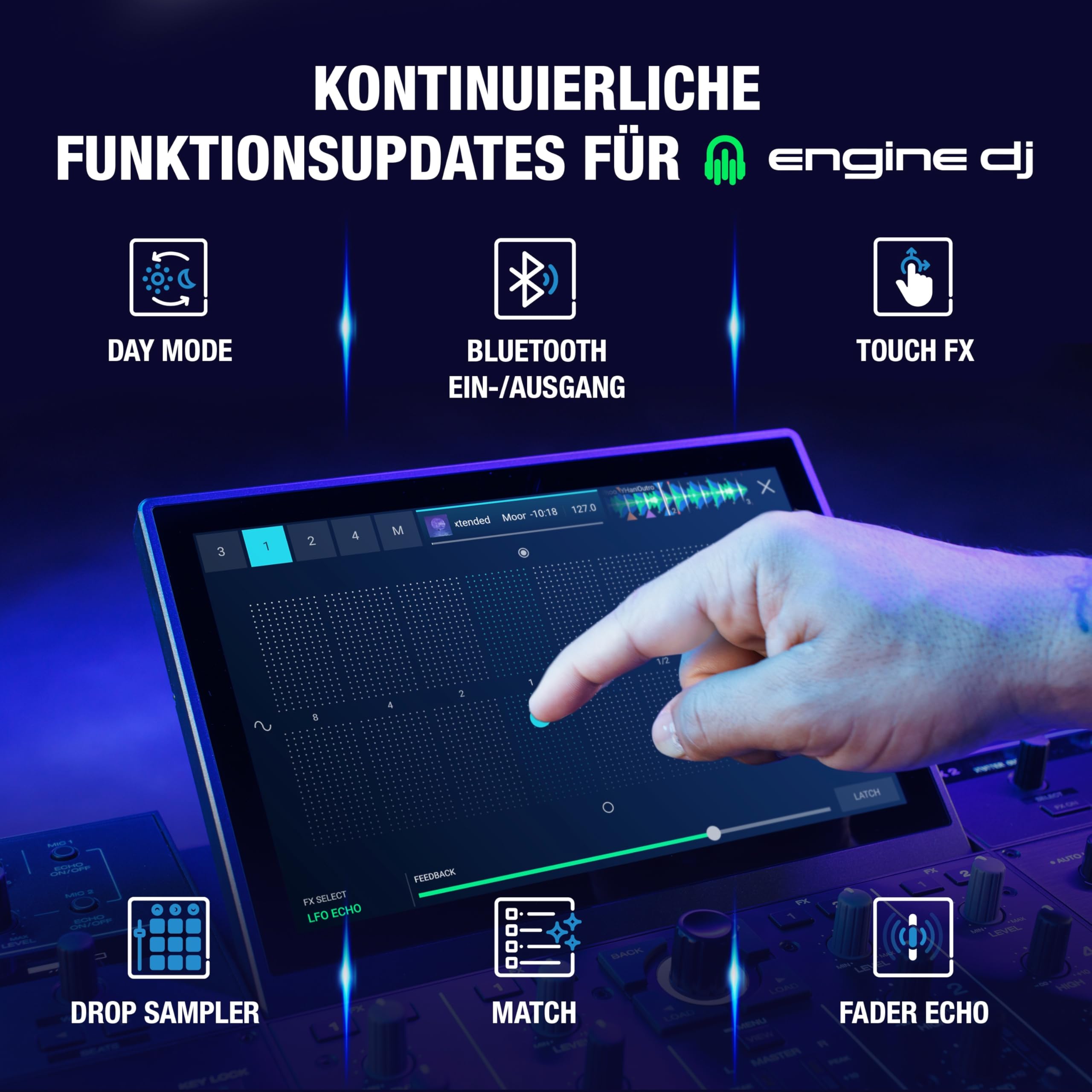 Denon DJ PRIME 4+ Standalone DJ-Controller mit Stem-Trennung auf 4 Decks, WLAN-Streaming, Drop Sampler Mixer, 10.1-Zoll Touchscreen, Beleuchtungssteuerung, Schwarz