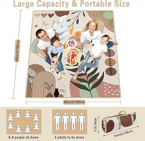 Miniatura 42 de Manta de picnic extra grande impermeable plegable (80 x 80 pulgadas), manta de playa impermeable a prueba de arena, 3 capas para el aire libre