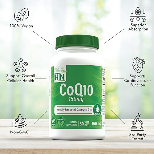 Miniatura 4 de Health Thru Nutrition CoQ-10 150mg - 60 cápsulas Coenzima de ubiquinona Q10 Apoya la energía celular y la protección antioxidante Sin OMG, sin