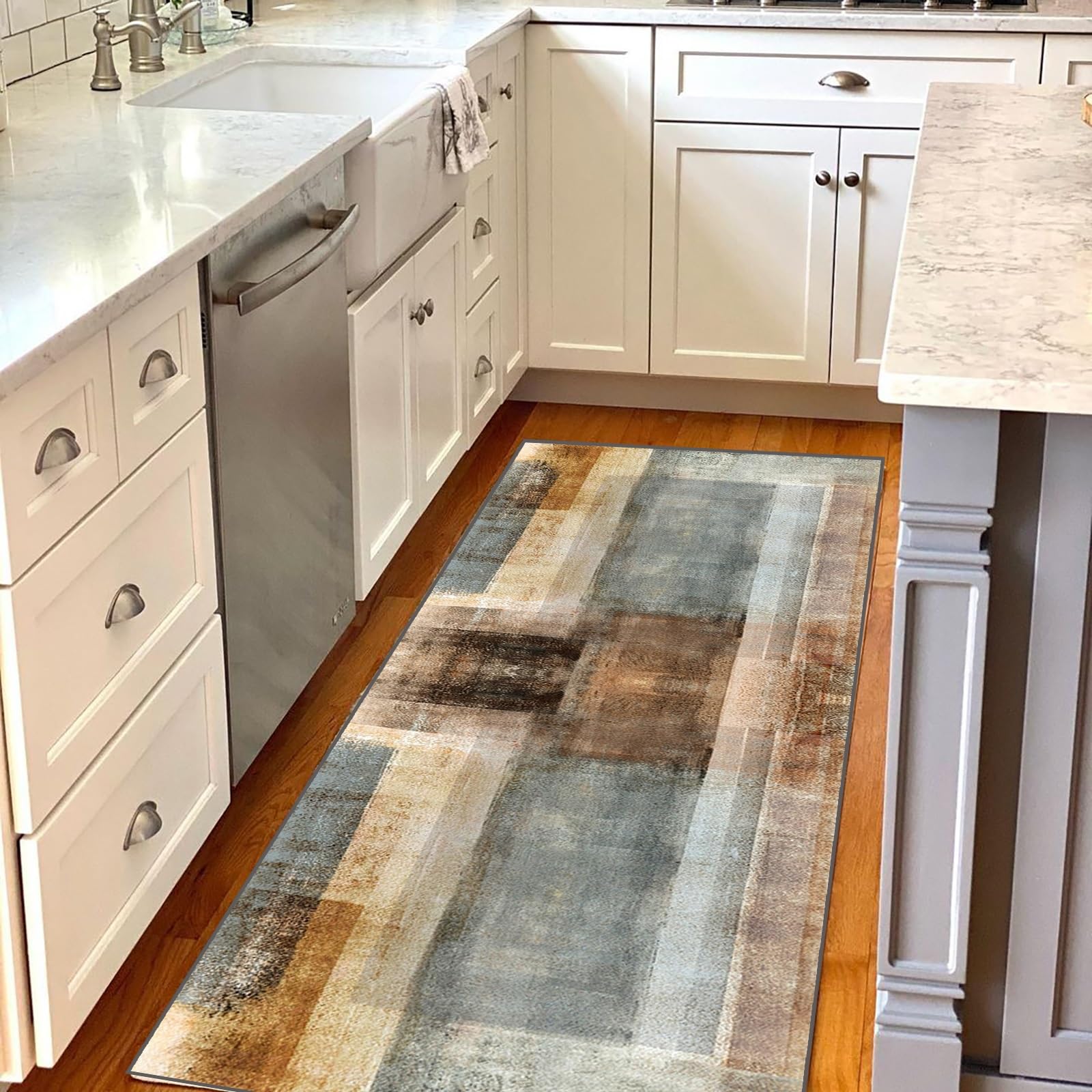 Teppich Läufer 90x200cm rutschfest Küchen Teppich, Waschbar Teppichläufer Flurteppich Flur Küchenläufer für Korridor, Modern Vintage Teppichläufer für Wohnzimmer, Küche, Anpassbar