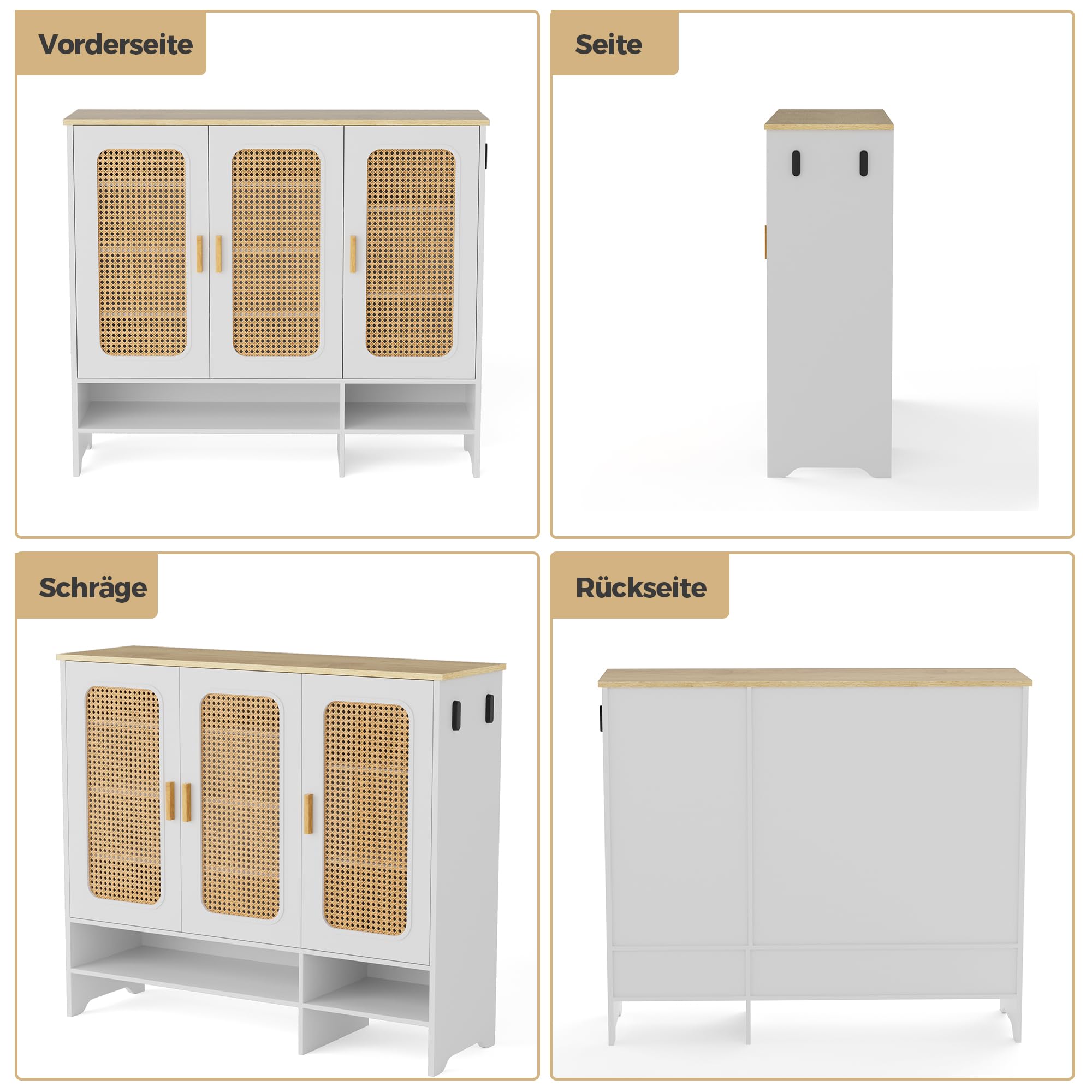 BonVache Weißer Schuhschrank mit Rattan, für Männer Größe Schuhe, Schuhschrank für Wohnzimmer und Foyer, 35.5×115×98.3 cm