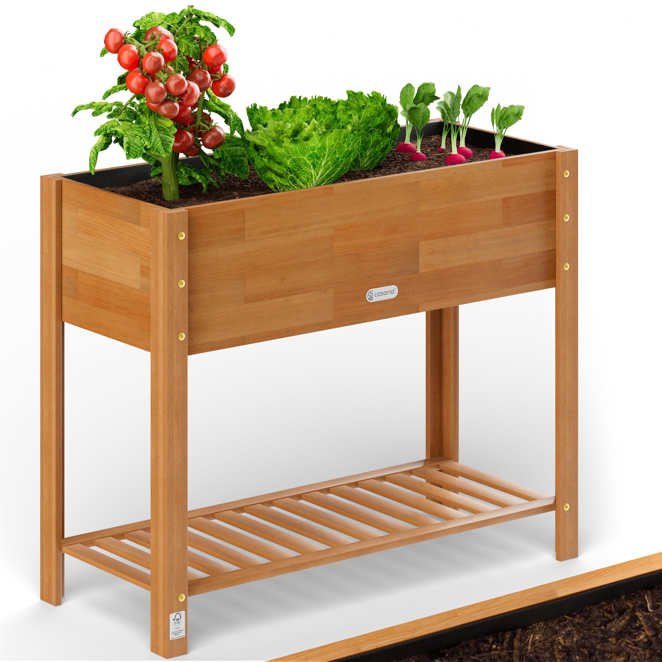 Casaria® Hochbeet 100x40x84cm FSC®-Zertifiziert Akazie 2stufig witterungsbeständig Massiv Holz Ablageboden Folie Kräuterbeet Pflanzkasten Beet Braun