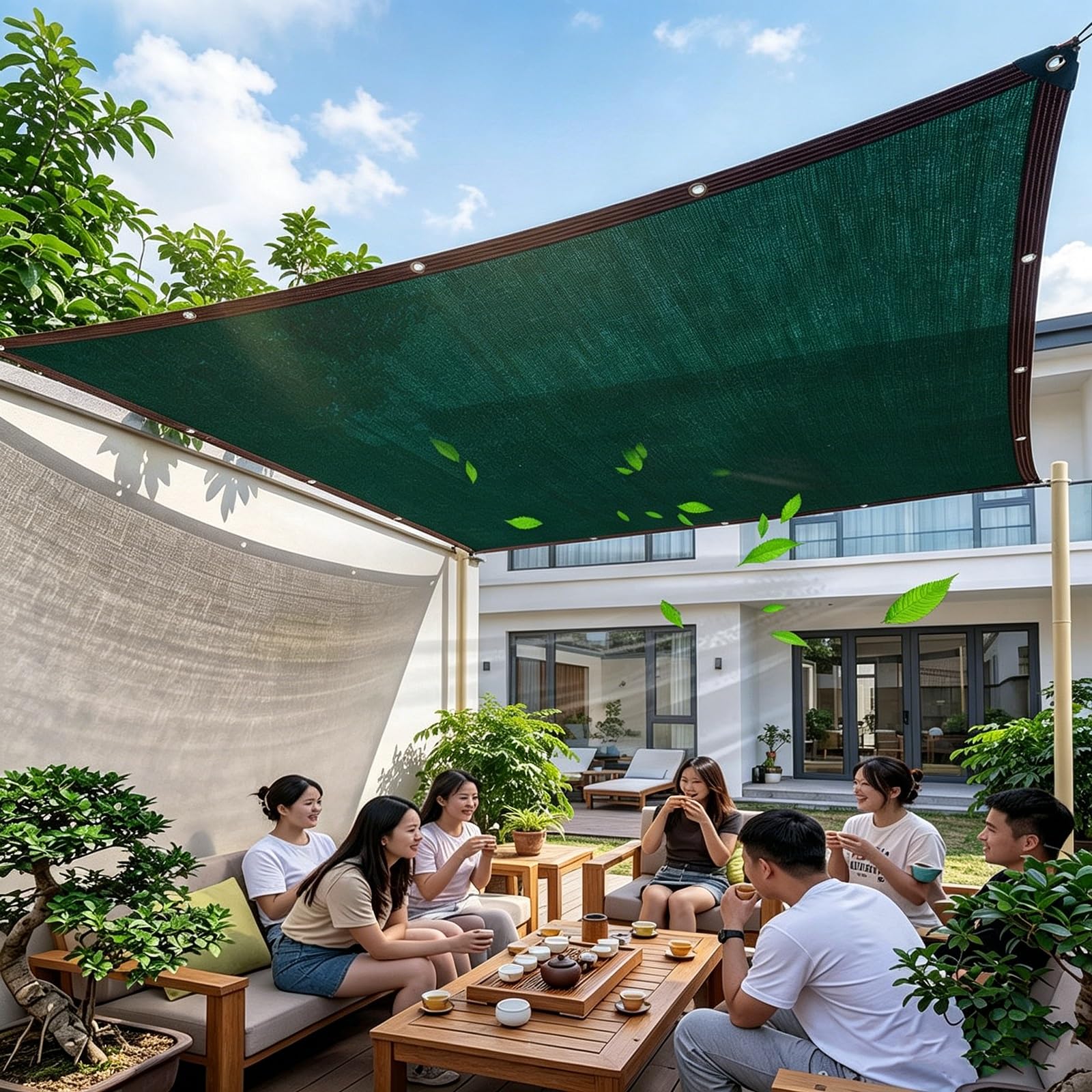 Malla Sombra Verde Oscuro, Tela Sombreadora HDPE Resistente Reforzada, Aislante Térmico Antienvejecimiento Borde Cosido 6 Hilos for Jardín Terraza Balcón Tejado Cochera(6.0x10.0m)