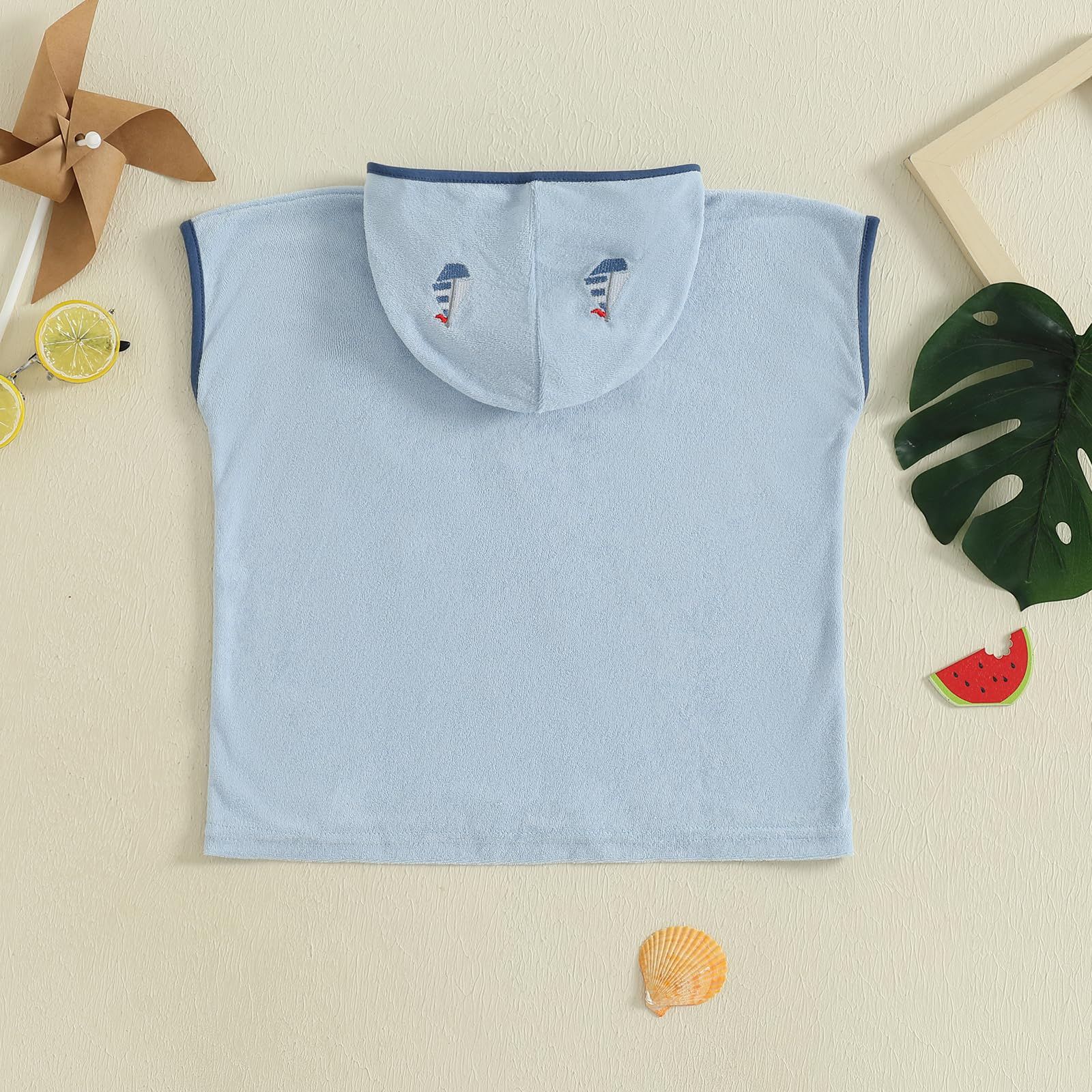 woshilaocai Toddler Baby Swimsuit Coverups Boy Girl Embroidery Hooded Beach Cover-up for Kids (Sailboat,12-18 Months)