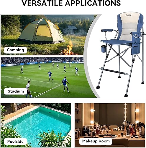 Miniatura 8 de Silla alta plegable para salón de maquillaje, silla portátil para sesión de fotos plegable de altura de barra de campamento con bolsa Stroage,