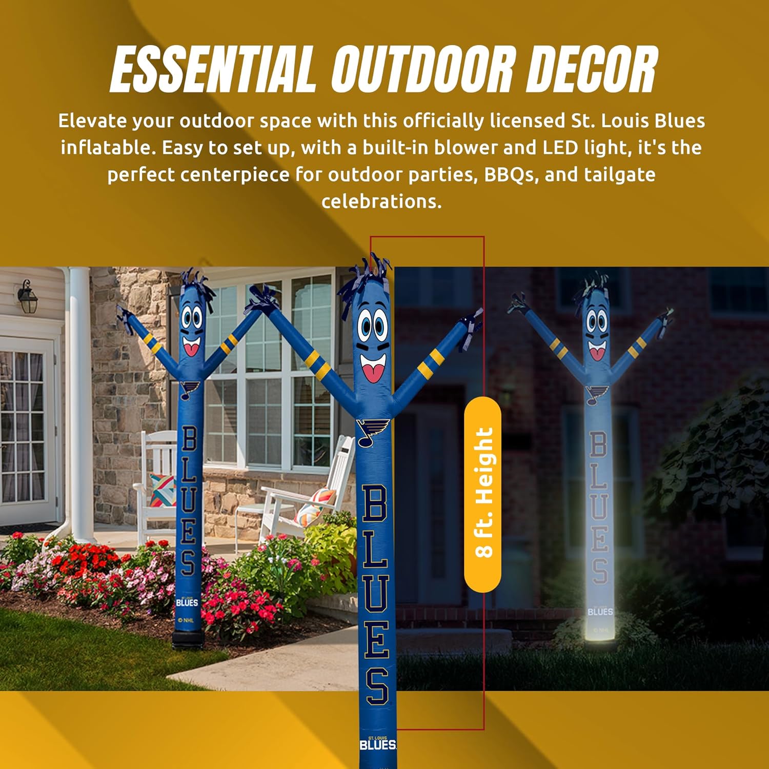 Sporticulture NHL St. Louis Blues Air Inflatable Dancer Crazy Sports Fan with LED Lights & Built-in Blower - Wacky Waving Inflatable Tube Guy for Game Day, Outdoor Lawn & Hockey Party Decoration