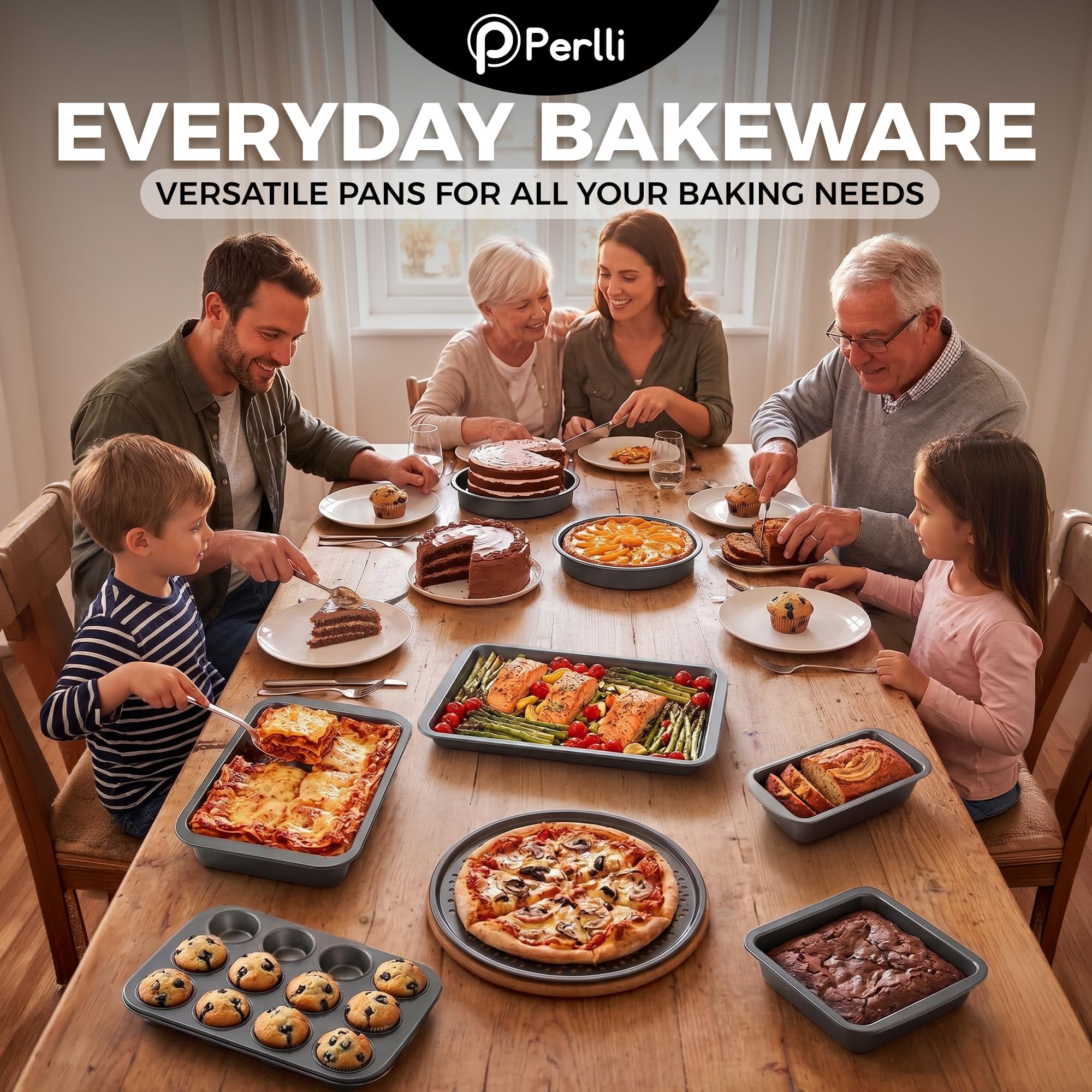 8-częściowy zestaw patelni do pieczenia nieprzywierający zestaw naczyń do pieczenia – zestaw patelni ze stali węglowej, niezbędne akcesoria kuchenne, foremka do muffinek, chleb, forma do piekarnika i zestaw blachy do pieczenia, bezpieczne do pieczenia do