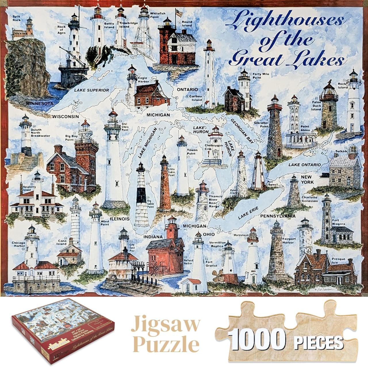Heritage Puzzles Lighthouses of The Great Lakes - 1000 Pieces - Size: 30" x 24"