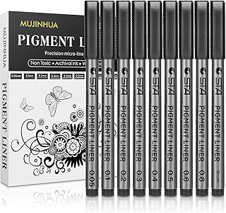 MUJINHUA Black Micro-Pen Fineliner Ink Pens, Waterproof Archival Ink, Micro Fine Point Drawing Pens for Artist Illustratio...