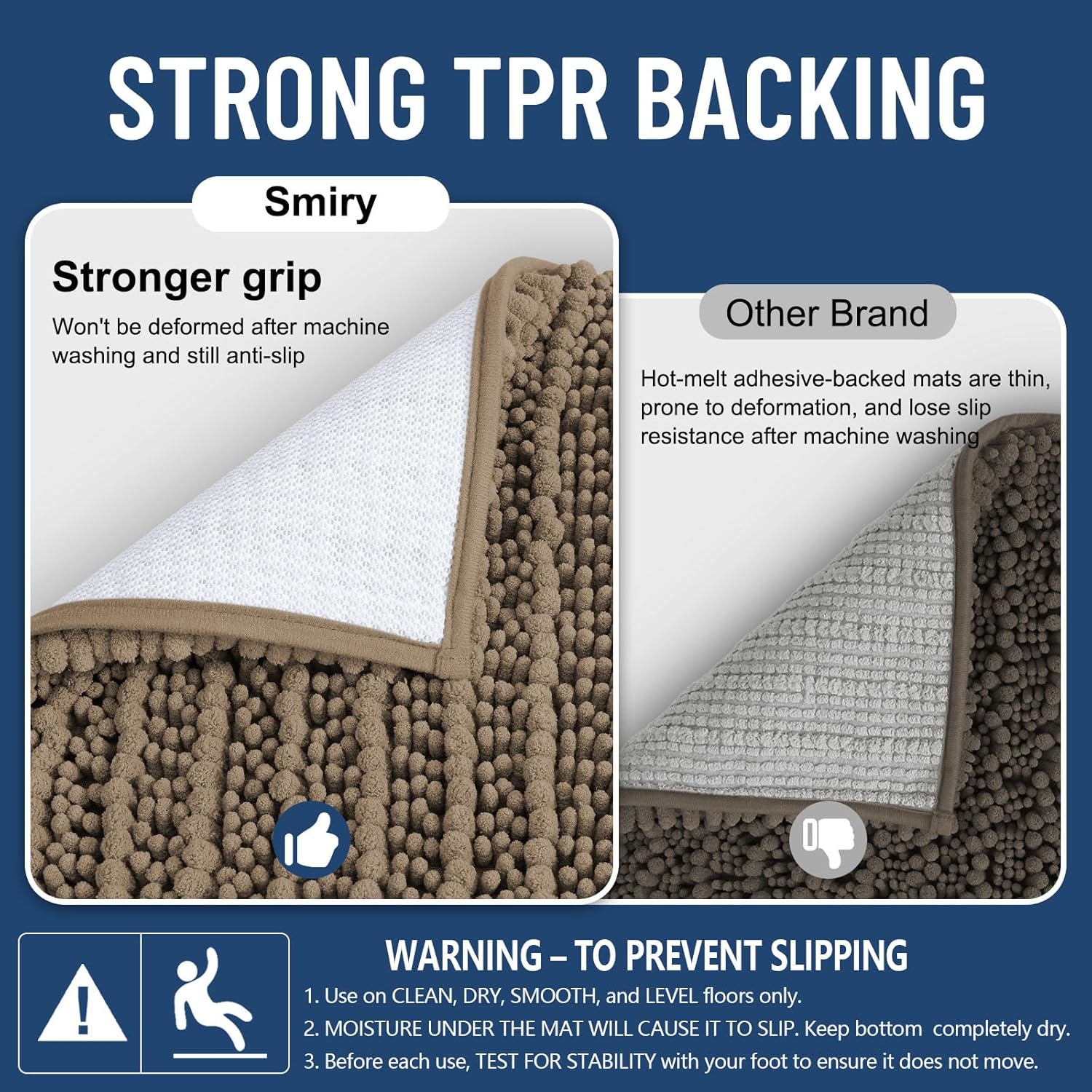 Smiry Bathroom Rugs Mat 40x32, Extra Soft Absorbent Chenille Bath Rugs, Non Slip Rubber Backing Machine Washable Quick Dry Bath Mats for Bathroom Floor, Tub, Shower, Home Decor Accessories, Camel - Image 3