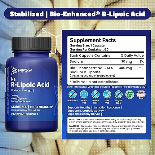 Miniatura 3 de Geronova Research Ácido R-Lipoico 300mg 60 Caps, Bio-Mejorado Na R-Lipoico Ácido 1.76 oz Polvo Bundle