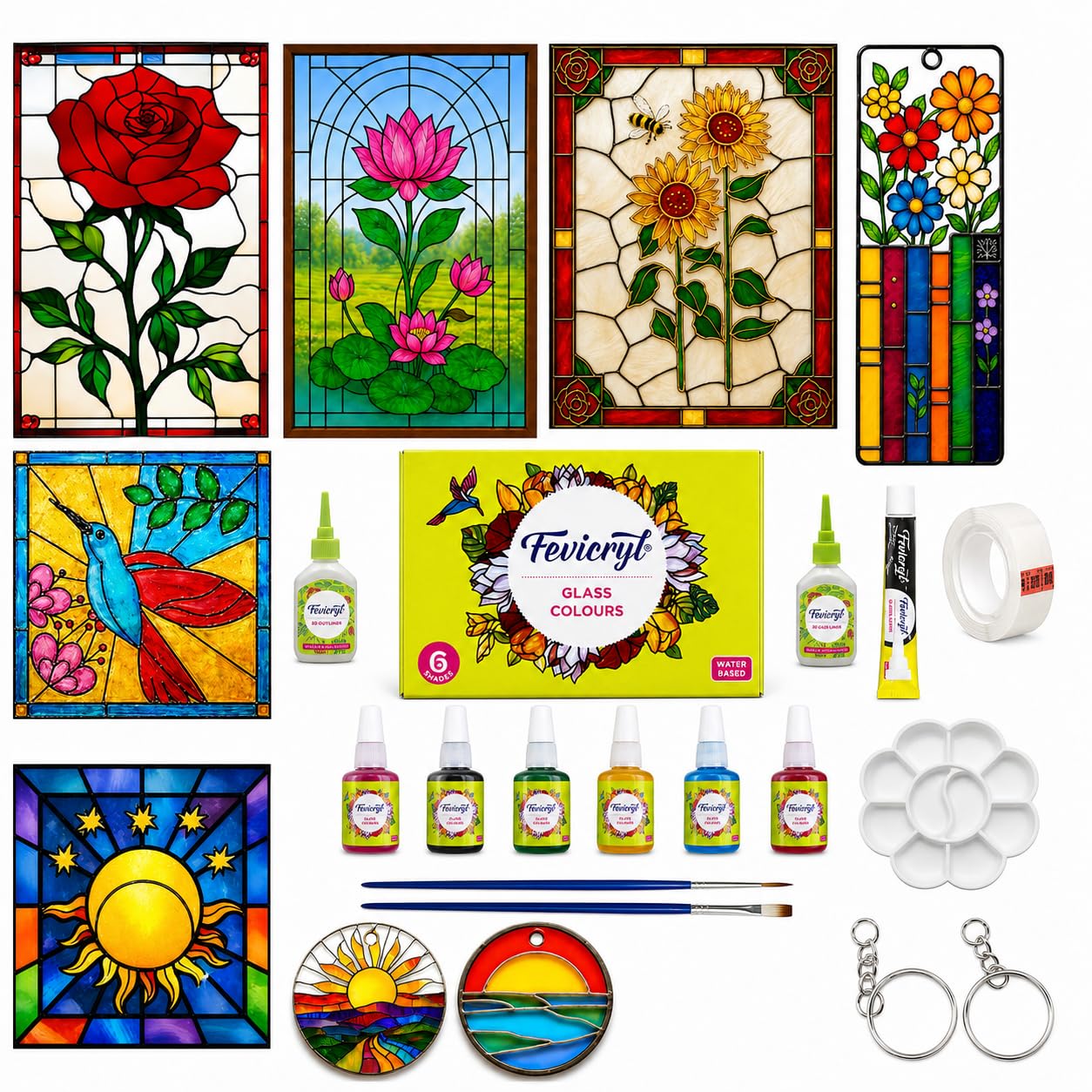 THE BROWN BOX-DIY Glass Painting Kit with 10 Colours, Gold & Silver Liner | 8 Acrylic Sheets, 10 Tracing Designs & Mobile Cover Insert | Wall Decor, Keychains & Bookmark | Premium Art & Craft Kit for Adults, Beginners & Kids-image-35