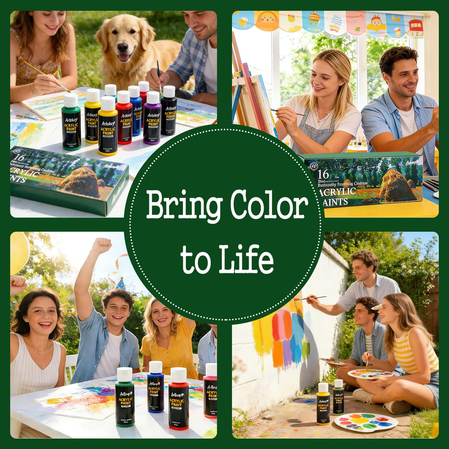 Artkey Acrylic Paint Set, 24 Colors 2 oz/59 ml Acrylic Paint Kit for Professional Artists & Beginners – Craft & Art Supplies for Canvas, Wood, Fabric, Rock, Leather, Ceramic, Glass, Easter Egg: Summer 16 Colors