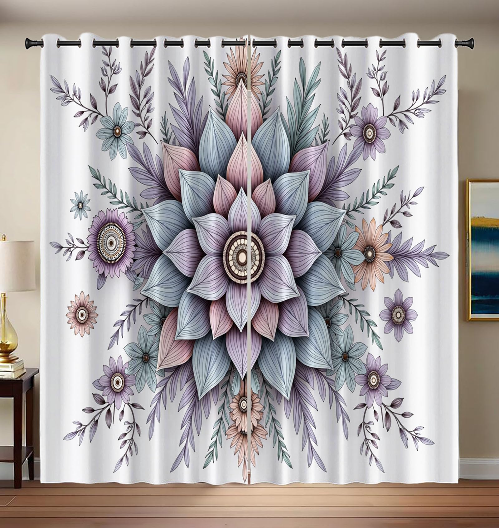 Rideau fleur bleu-violet 140x225 rideaux occultants chambre imprimé datura