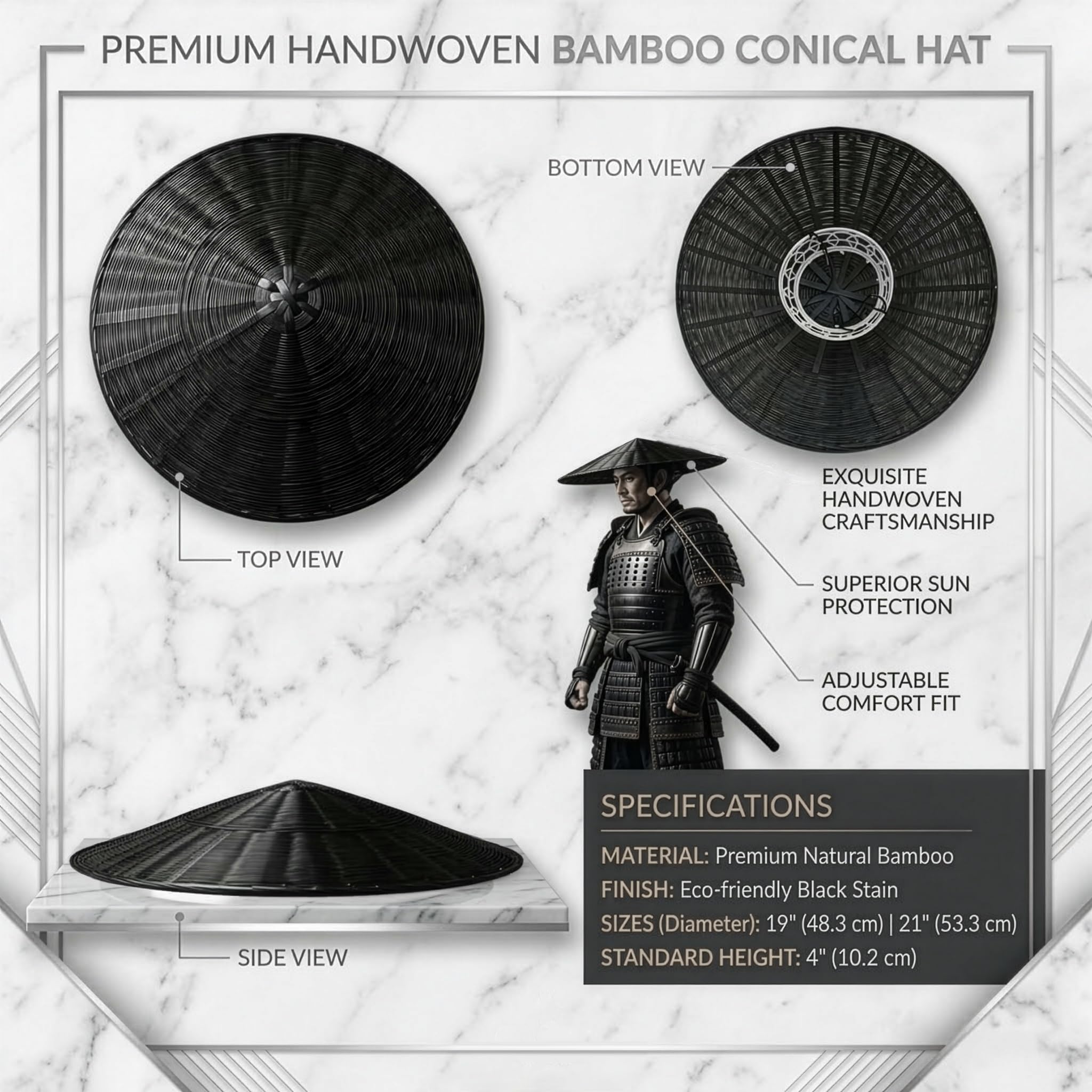 Handgefertigter Bambus-Kasa-Hut, gewebt, konisch, Sonnenhut für Gartenarbeit, Outdoor, oder Samurai, Ronin, Cosplay, leicht, traditionell