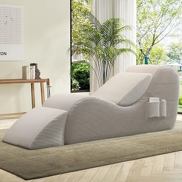 Yoga Chairs for Adults, Ergonomic Chaise Lounge Chair Indoor with Lumbar Pillow,Ottoman,Side Pockets,High Density Foam, Boneless Yoga Chair for Relaxation Exercise Stretching
