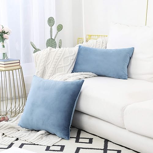 Vista 30 de Home Brilliant Fundas de almohada color verde azulado súper suaves cuadradas de terciopelo azul para sofá, dormitorio de niñas pequeñas, 18 x 18