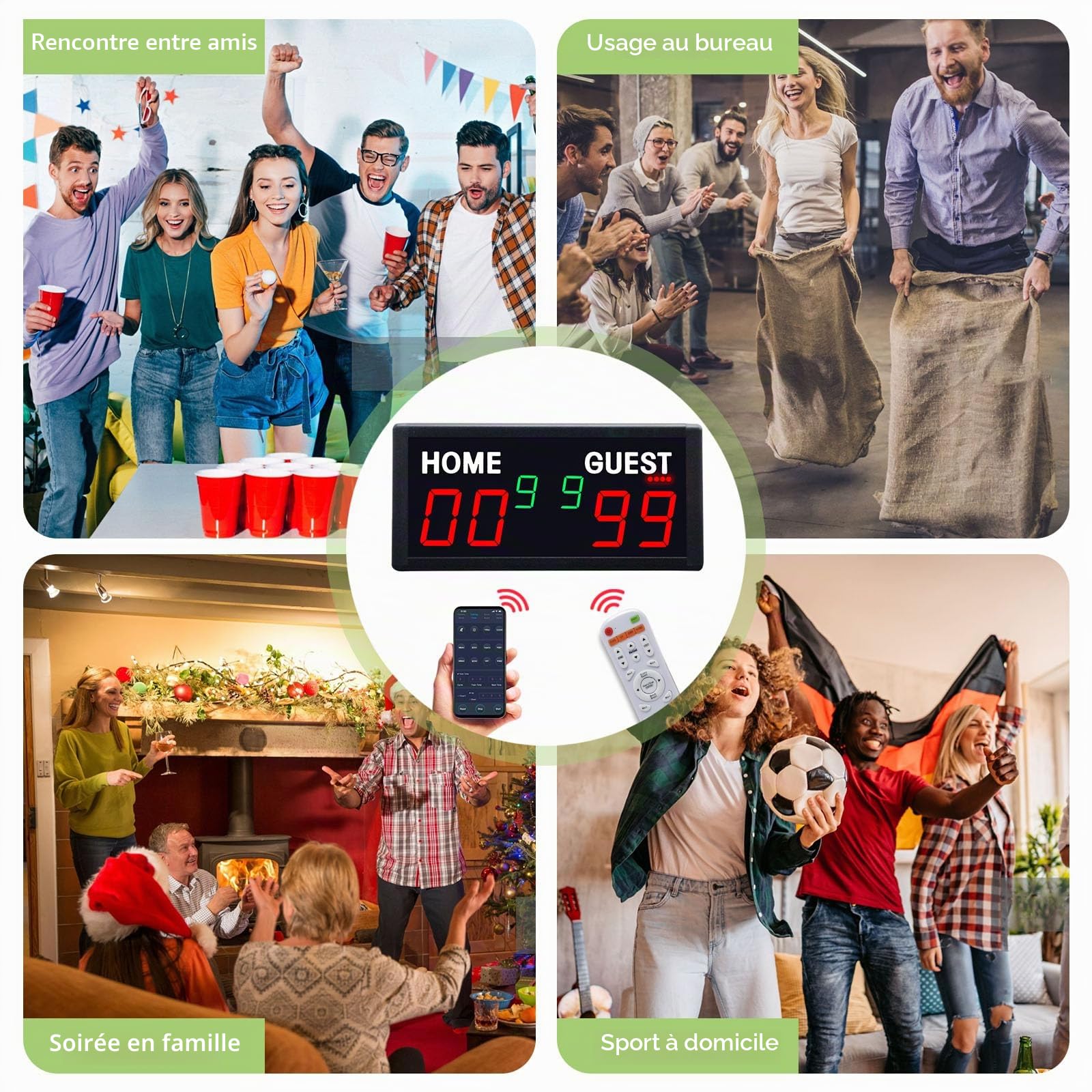 YZ Tableau de score électronique Bluetooth à 6 chiffres, tableau de bord numérique avec télécommande, tableau de score de cornhole pour jeu d'intérieur et d'extérieur, Shuffleboard/billard/volleyball