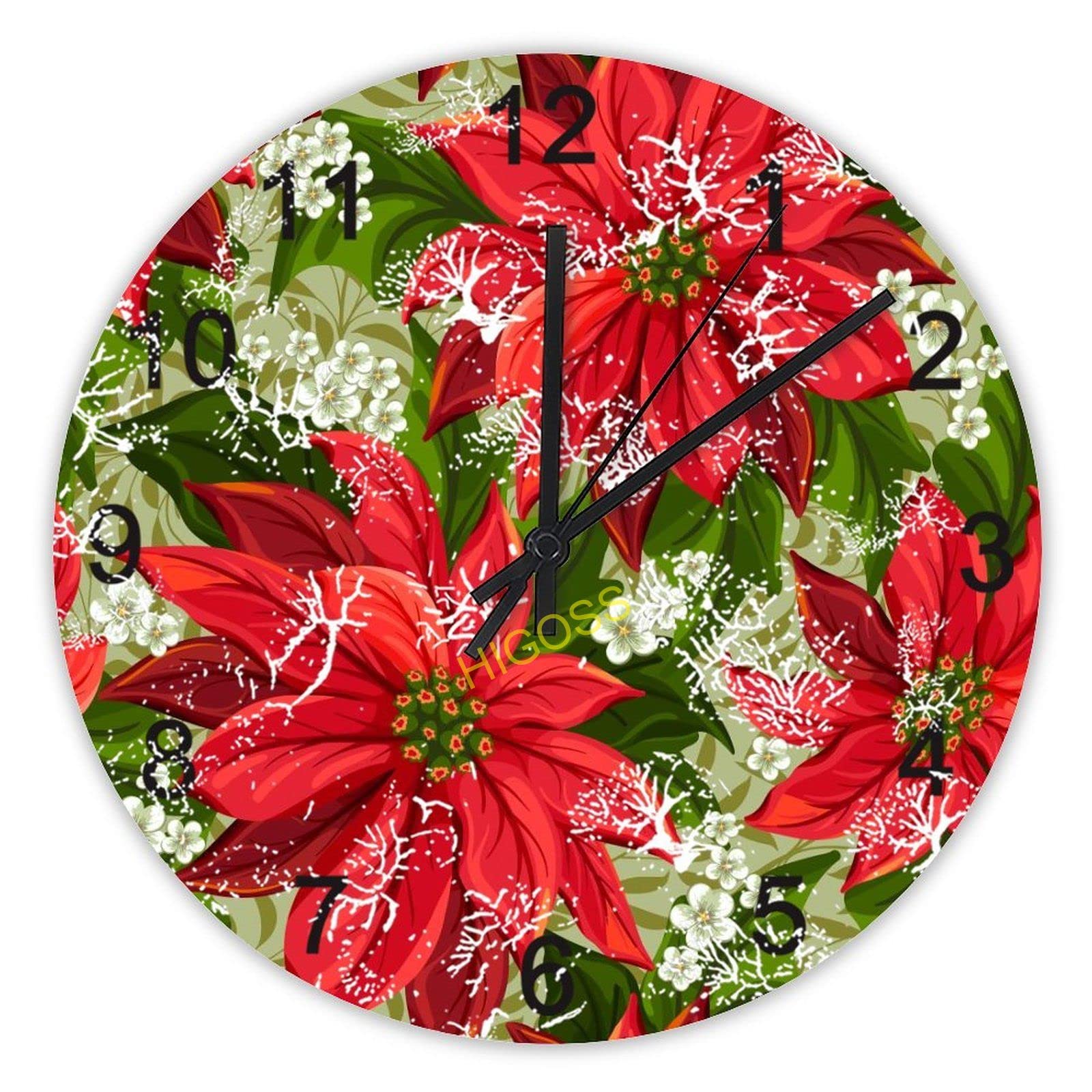 Horloge murale fleur rouge en bois silencieuse de 38 cm pour la cuisine