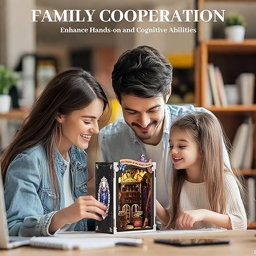 Miniatura 87 de ISSEVE Kit de rincón de libros para bricolaje, rompecabezas de madera 3D, kit de casa en miniatura para decoración de estantería, soporte mágico