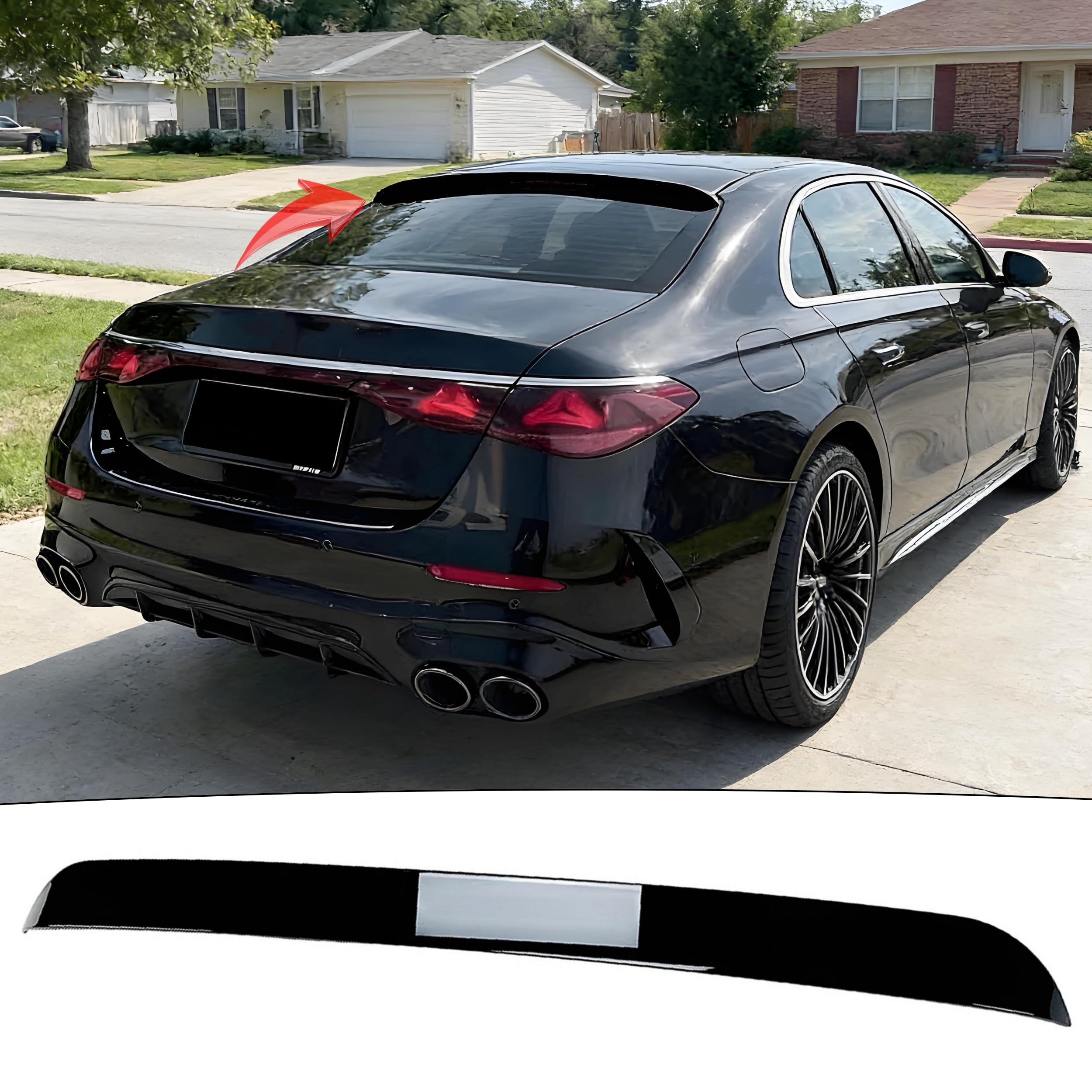 Rear Window Spoiler Visor Roof Wing Fit for Mercedes E-Class 2024 2025 2026 E350/ E450/ E53/ W214 Sedan, Gloss Black Sporty Style Top Wing Lip Exterior Accessories