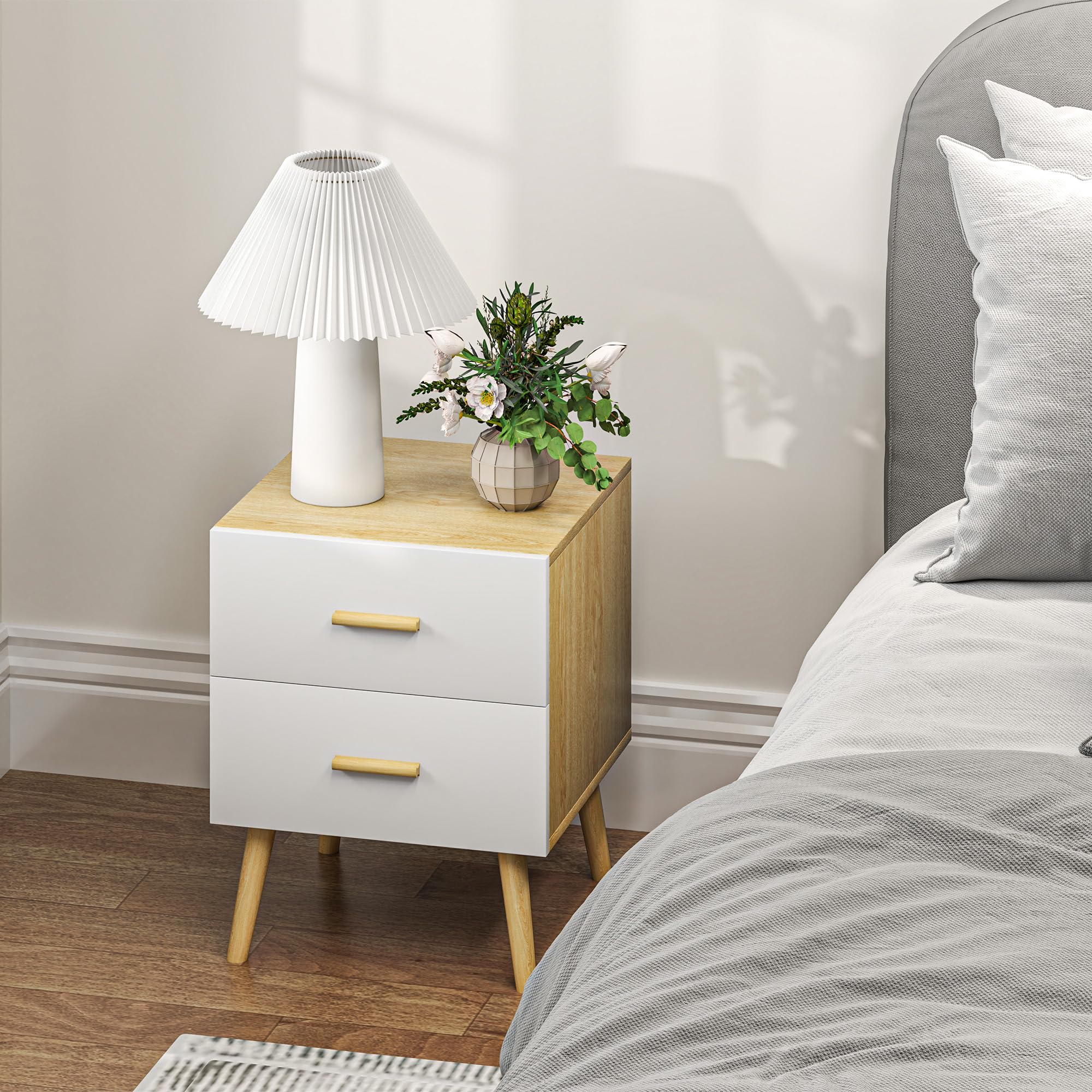 HOMCOM Mesita de Noche con 2 cajones, Estilo Moderno, para Dormitorio, salón, 40 x 40 x 50 cm, Roble