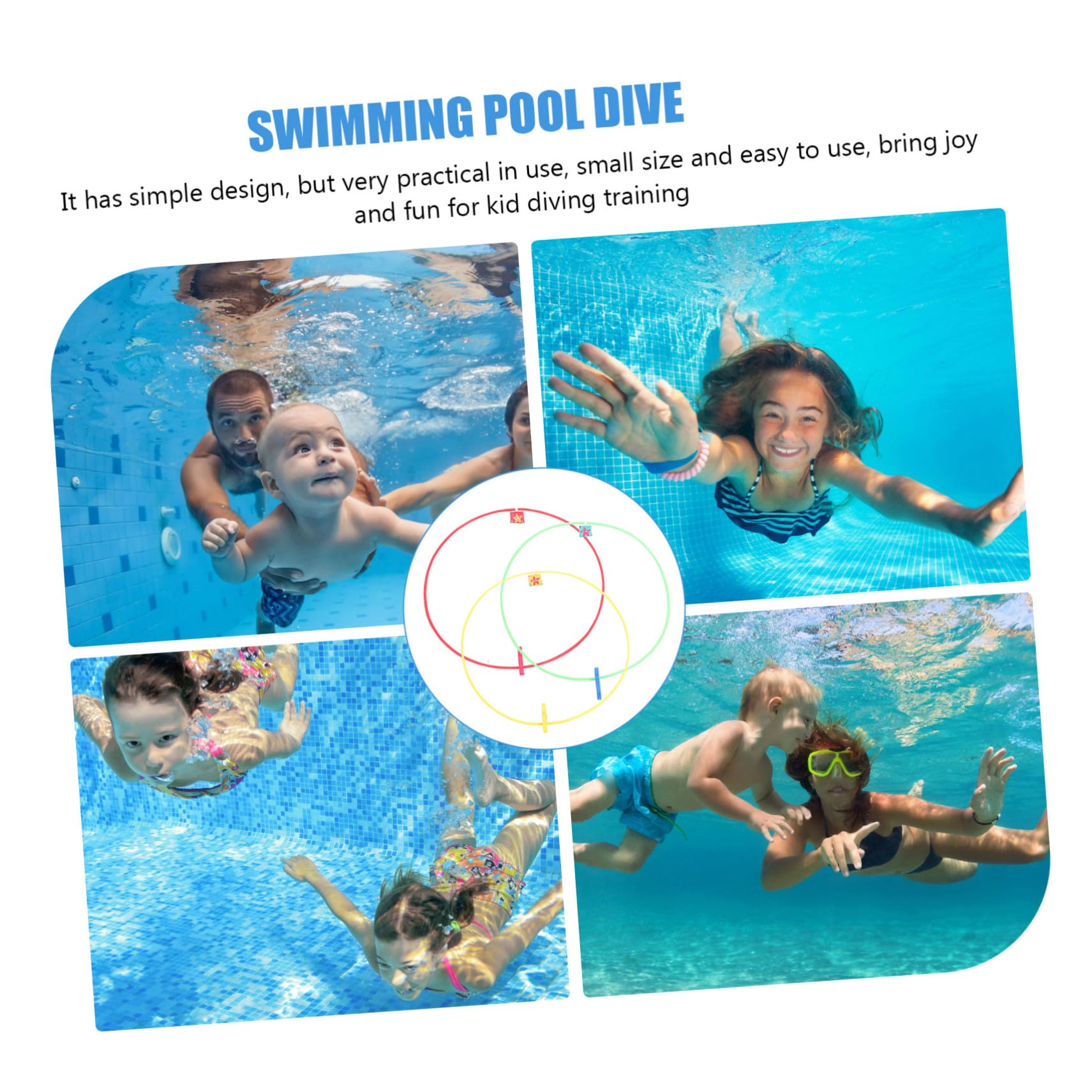 Anneaux de Plongée Piscine pour Garçon et Filles, Lot de 3 en Abs | Nylon et Écume, Format Compact Facile à Ranger, pour Jeux Aquatiques en Piscine