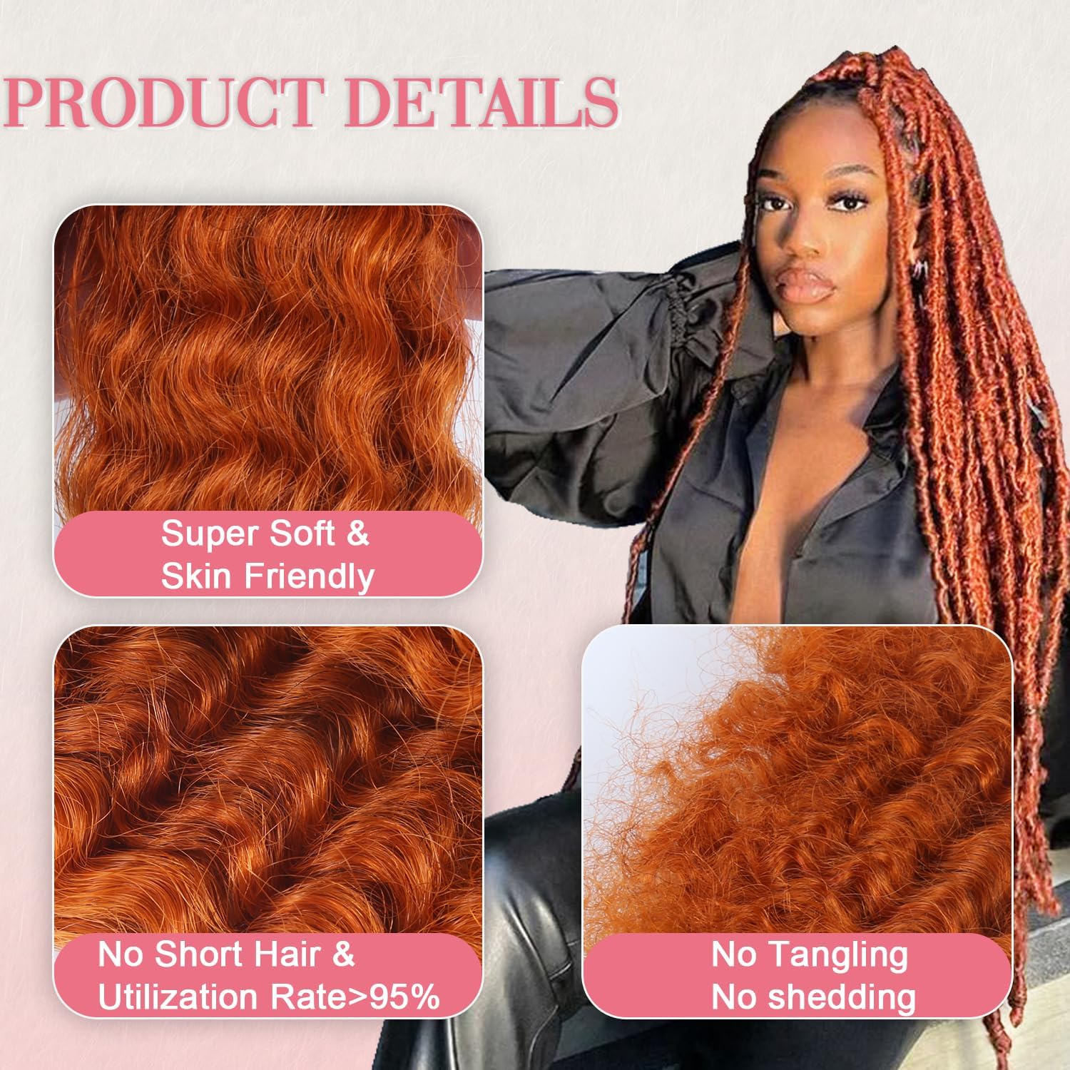 Afro Kinkys Bulk Human Hair 12 Inch 50g/Pack Ginger-100% Real Kinky Curly Human Hair for Afro Twist Hair, Braiding Hair, Repair Locs, Dreadlock Extensions, Afro Kinky Bulk Crochet Braids