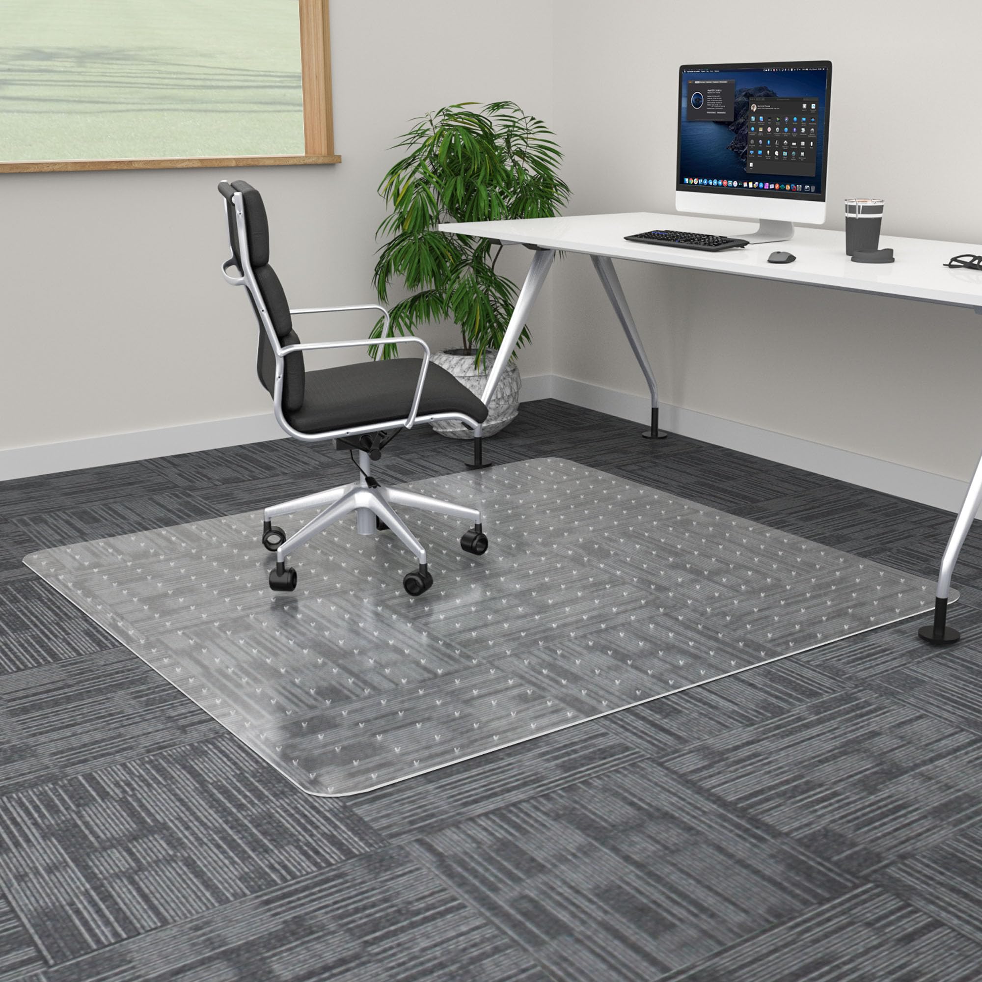 Extra Large Office Chair Mat for Carpet, 48" x 48" Clear Desk Chair Mat for Low Pile Carpeted Floors- Easy Glide Plastic Floor Mat for Office Chair on Carpet