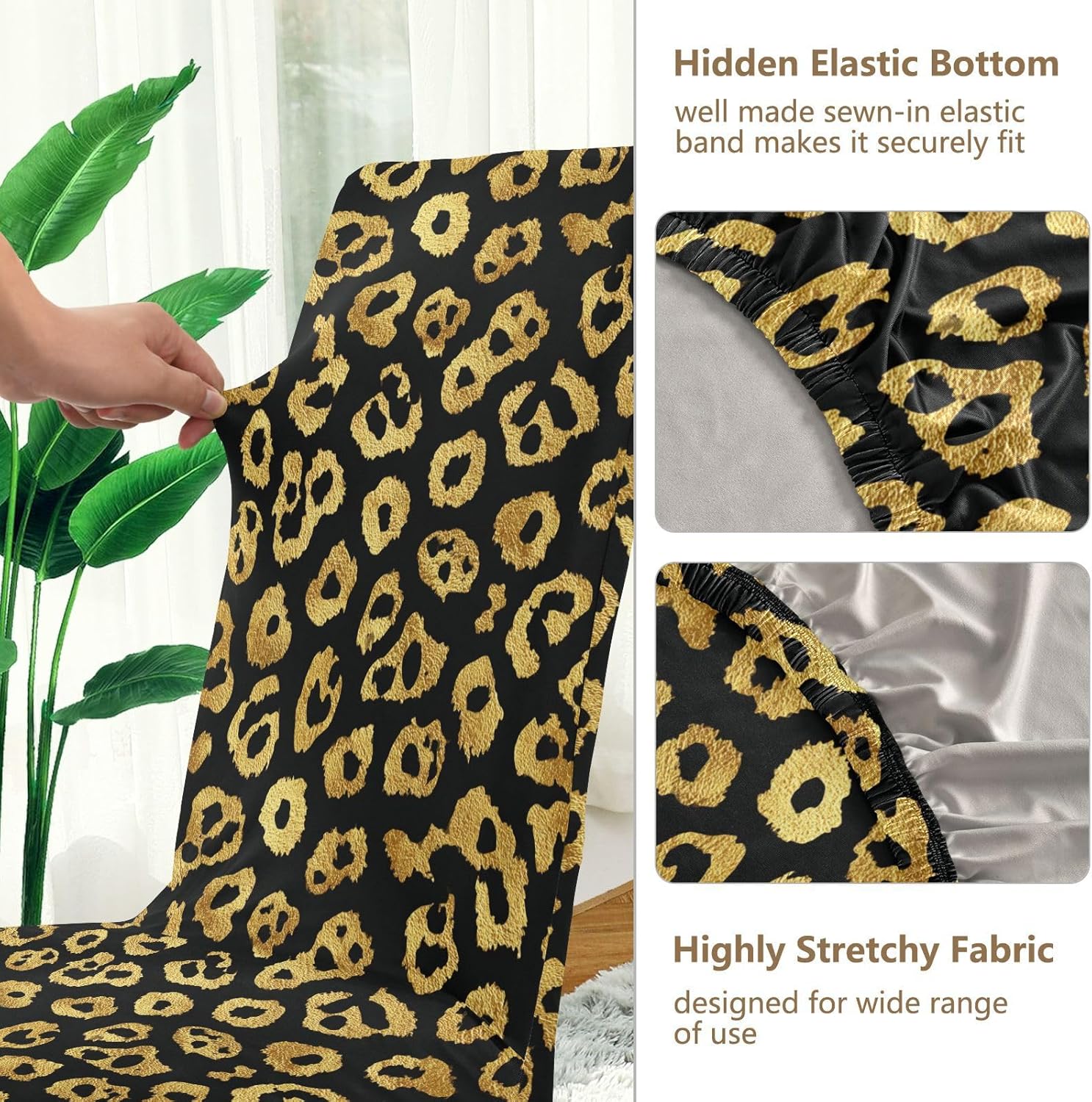 ALAZA Chair Covers for Dining Room, Gloden Leopard Animal Cheetah Print Stretch Chair Cover Sets Chair Protector Removable Washable for Ktichen Restaurant Hotel