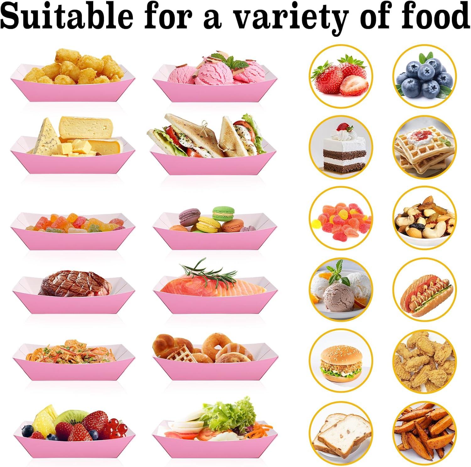 Paper Food Trays, 200 Pcs 2 Lb Disposable Food Boats - Pink Nacho & Hot Dog Trays for Party, Picnic, Carnival Supplies - Holds Nachos, Fries, Cheese Sauce thumbnail