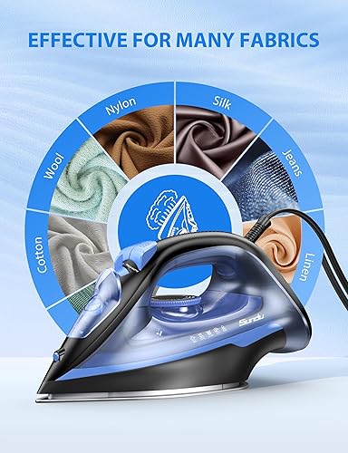 Miniatura 7 de Sundu Plancha de vapor para ropa con suela revestida de cerámica de calentamiento rápido, 1500 W con esfera de termostato precisa, autolimpieza,
